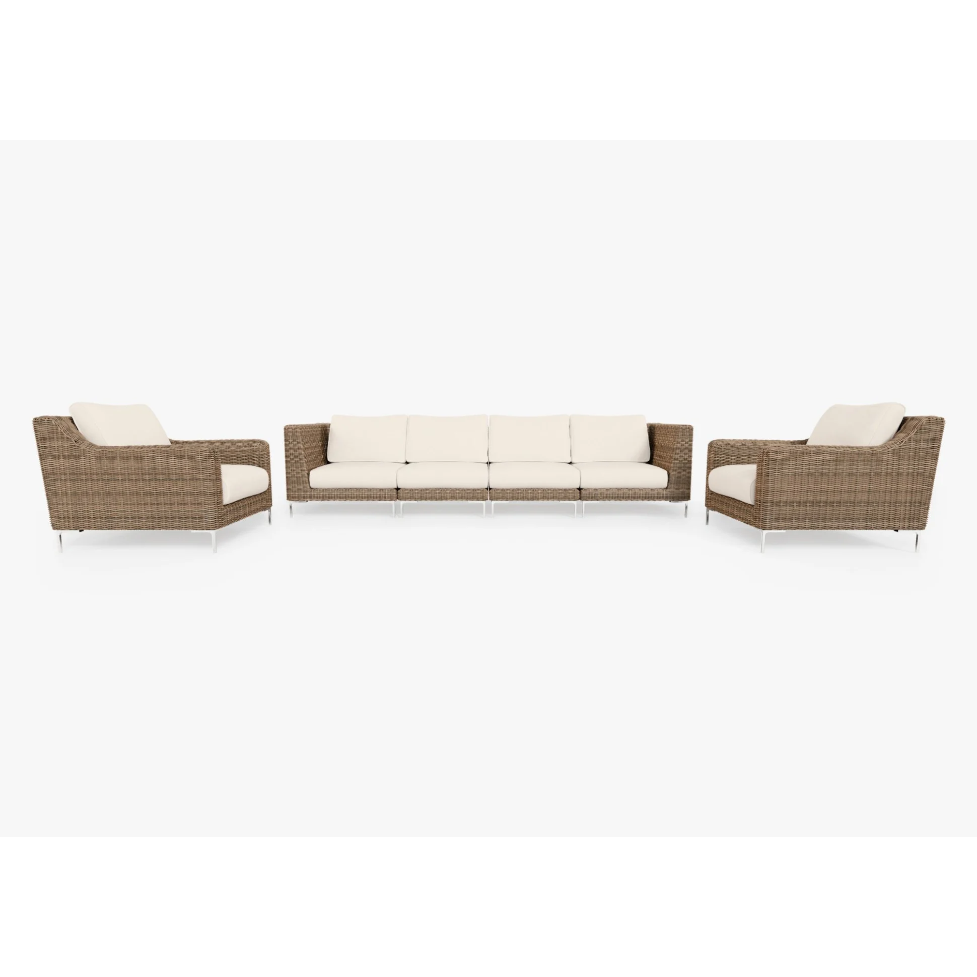 Live Outer 132" Brown Wicker Outdoor Sofa With Armchairs & Palisades C