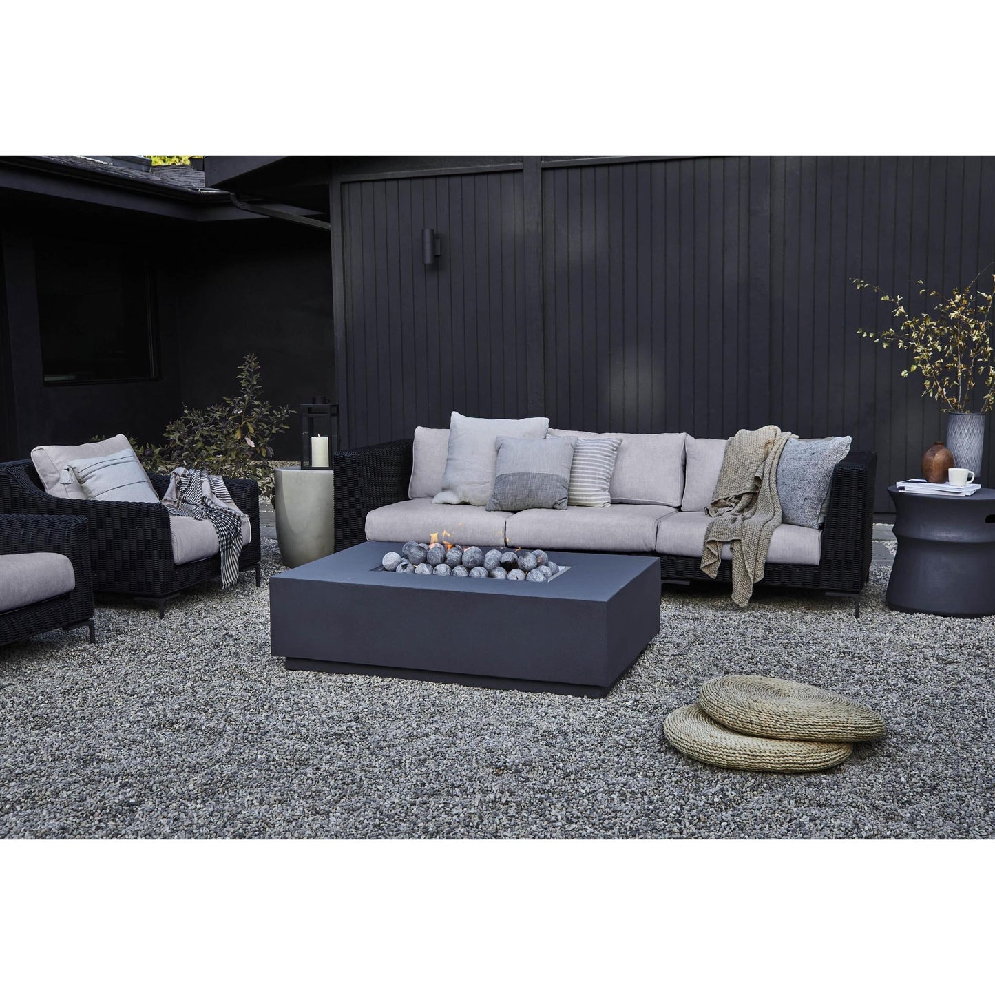 Live Outer 132" x 66" Black Wicker Outdoor U Sectional 6-Seat With Sandstone Gray Cushion