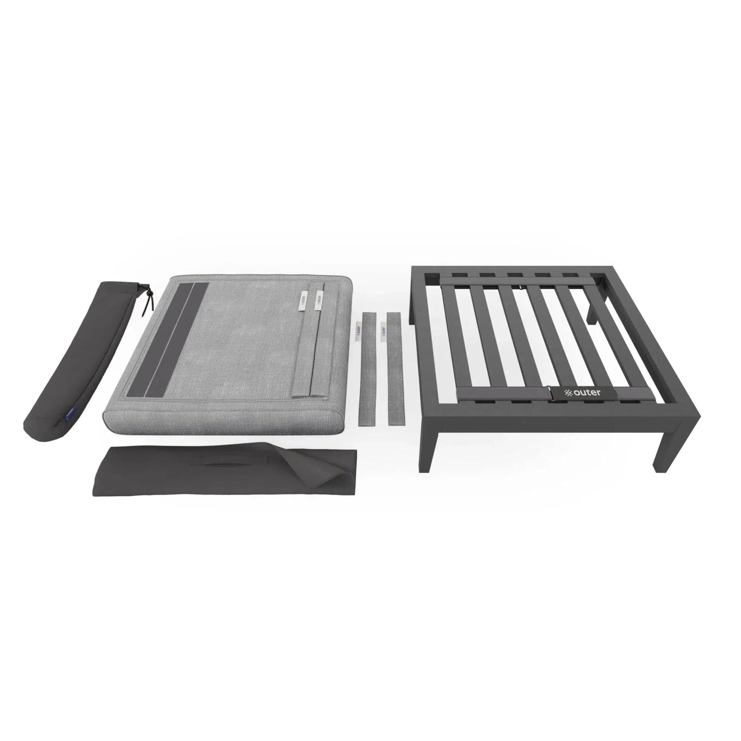 Live Outer 29" Charcoal Aluminum Outdoor Ottoman With Pacific Fog Gray Cushion