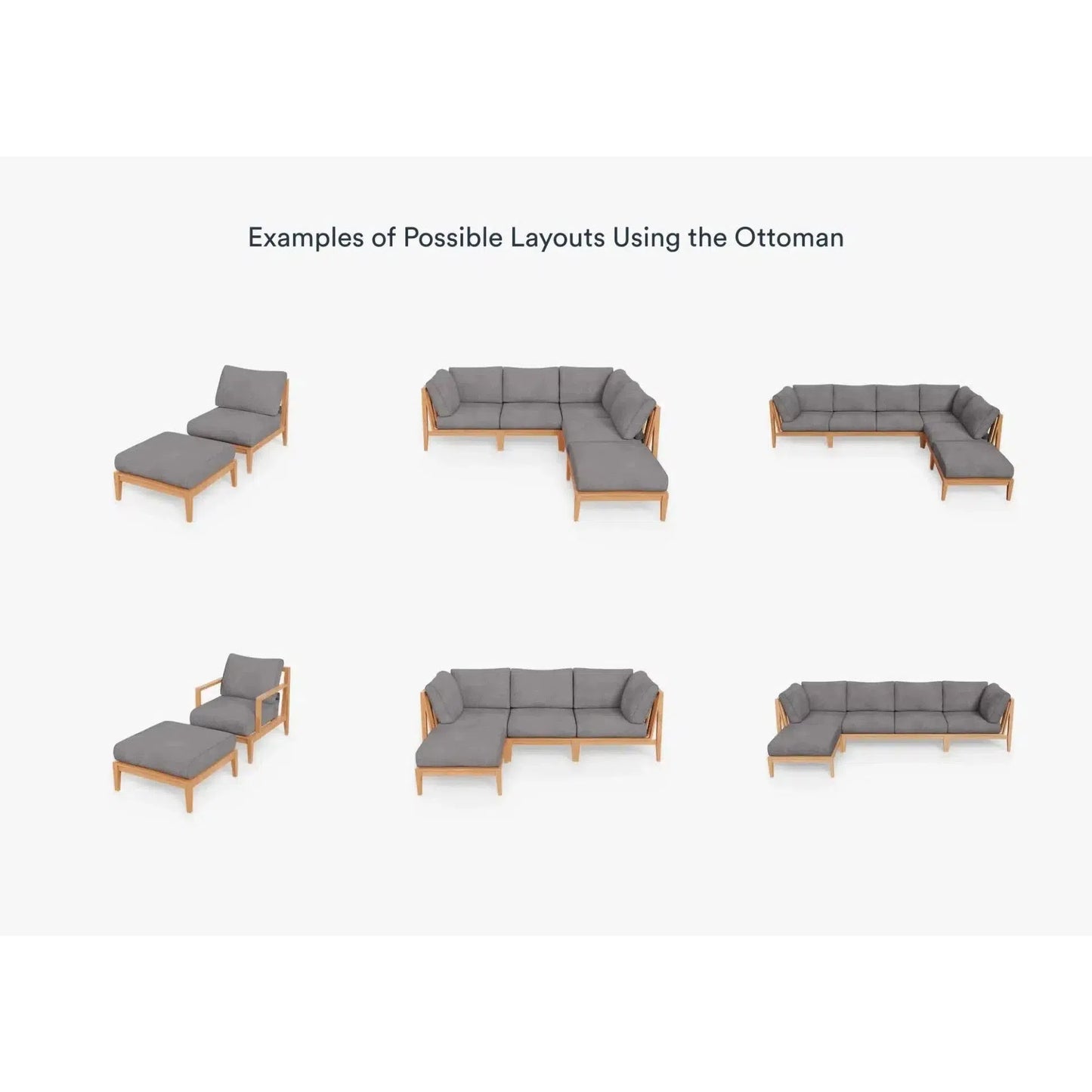 Live Outer 29" Teak Outdoor Ottoman With Dark Pebble Gray Cushion