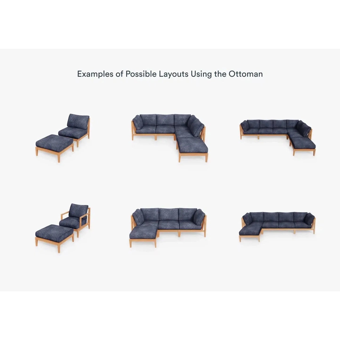 Live Outer 29" Teak Outdoor Ottoman With Deep Sea Navy Cushion