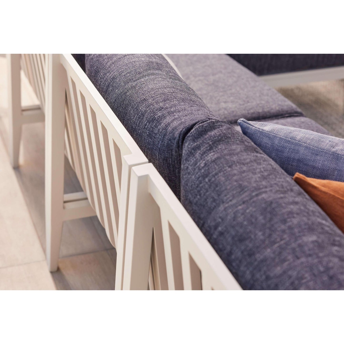 Live Outer 29" White Aluminum Outdoor Armless Chair With Deep Sea Navy Cushion