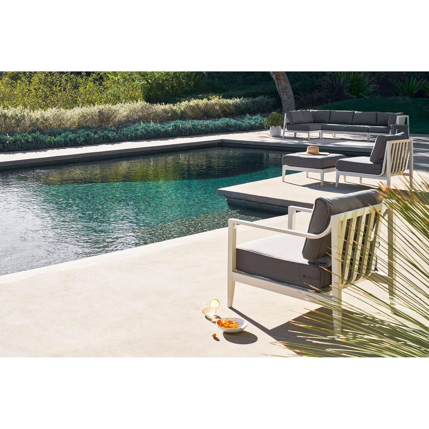 Live Outer 29" White Aluminum Outdoor Ottoman With Pacific Fog Gray Cushion