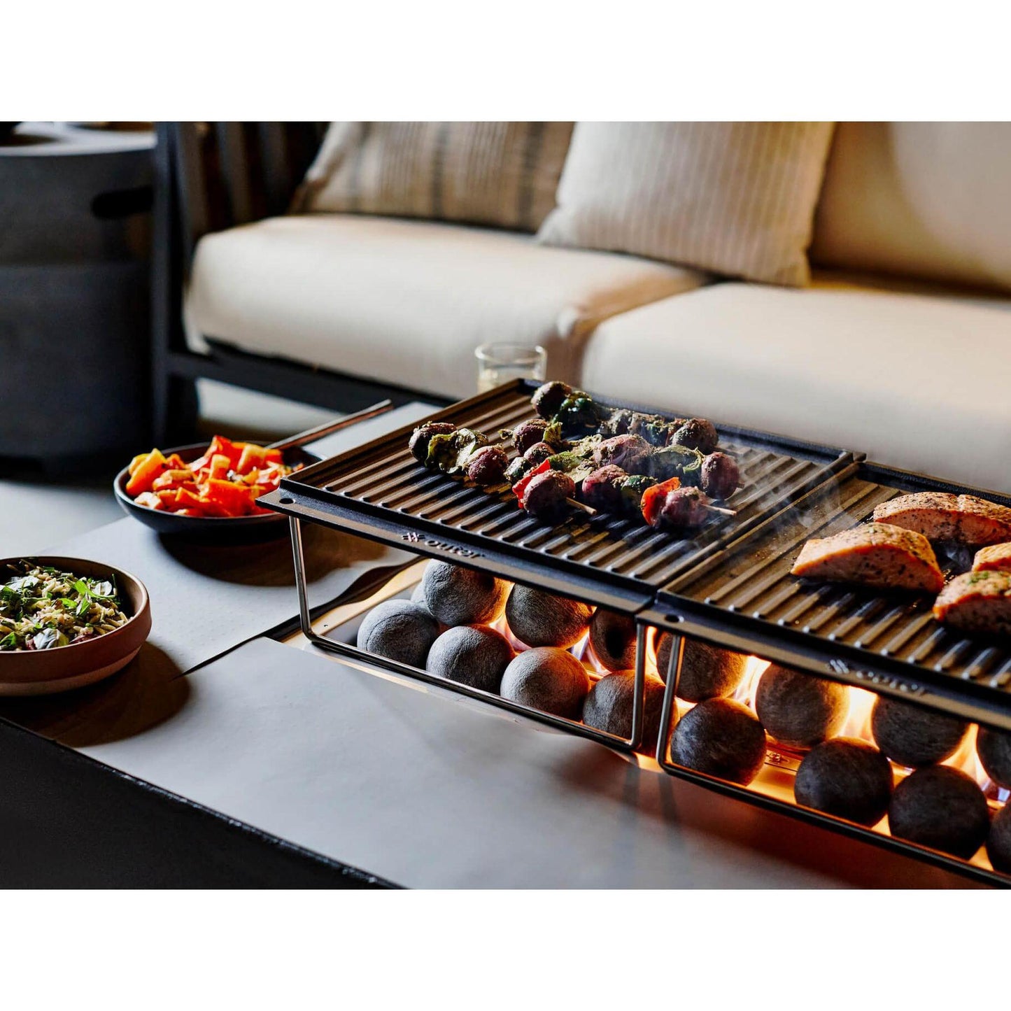 Live Outer 34" x 52" Natural Gas Fire Pit Table Cooking Set