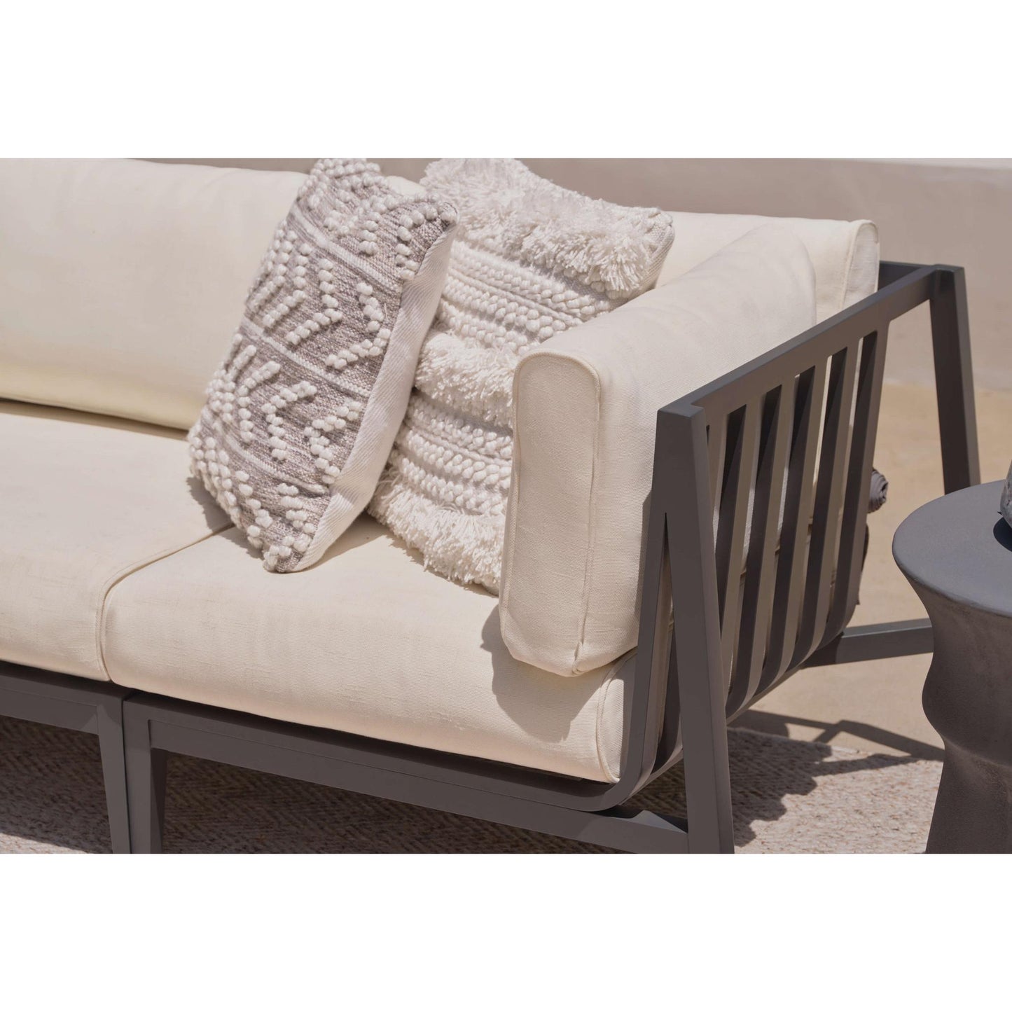 Live Outer 35" Charcoal Aluminum Right Corner Chair With Palisades Cream Cushion