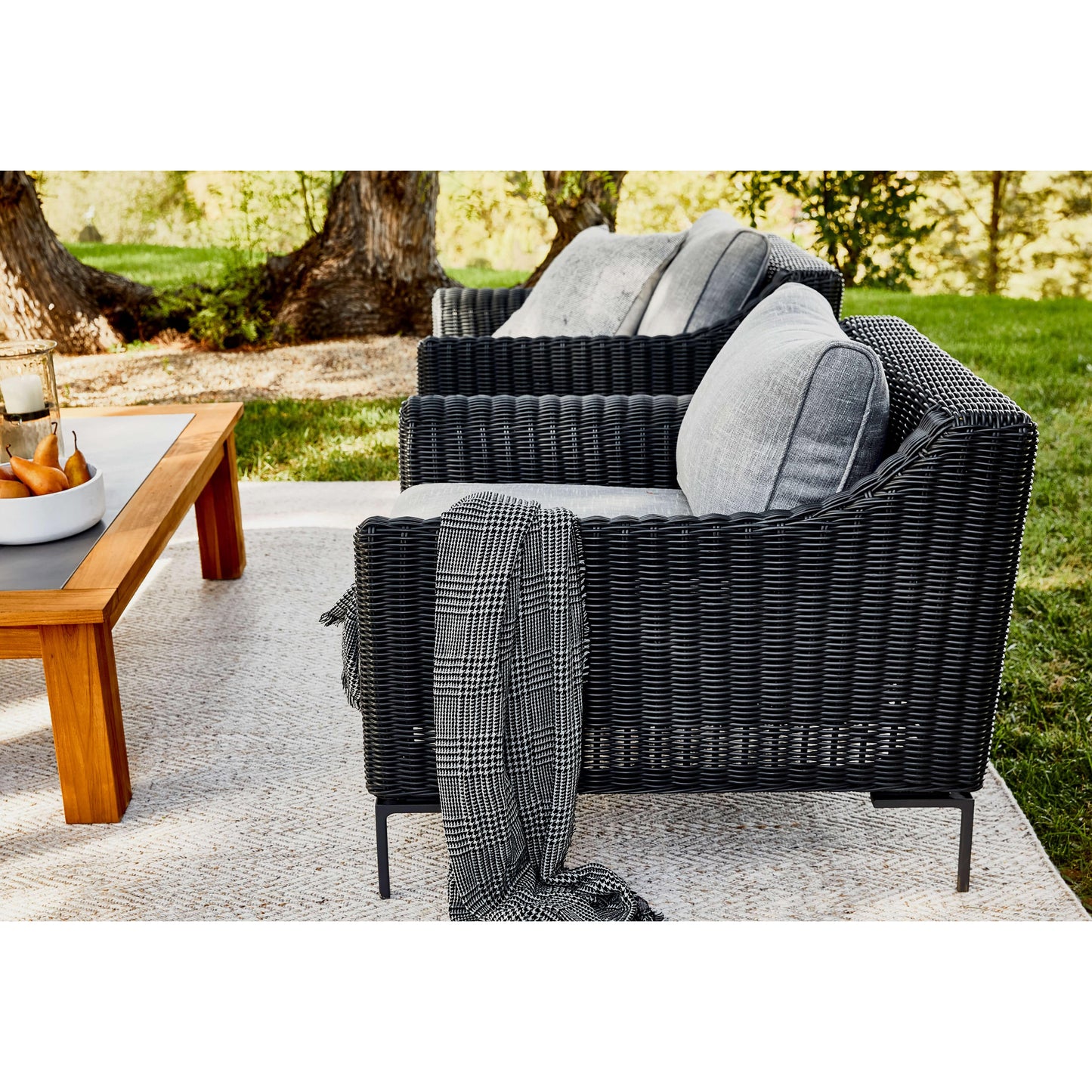 Live Outer 37" Black Wicker Outdoor Sectional Chair With Pacific Fog Gray Cushion