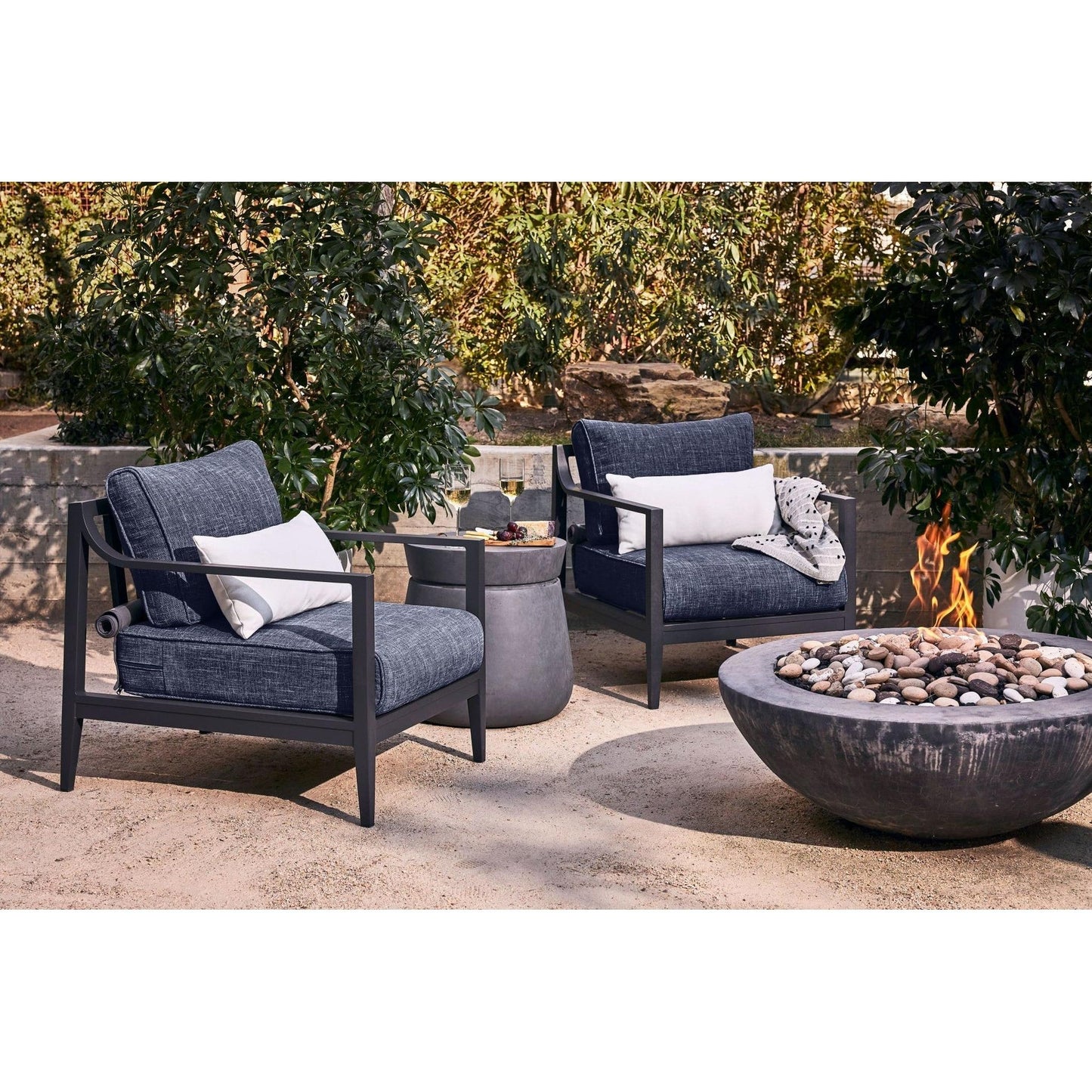 Live Outer 58" Charcoal Aluminum Outdoor Armless Loveseat With Deep Sea Navy Cushion