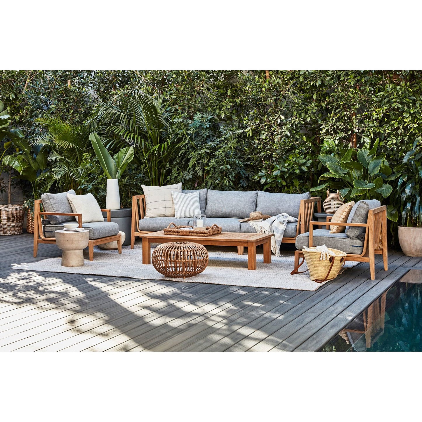 Live Outer 58" x 26" Large Teak Outdoor Coffee Table - Square Leg