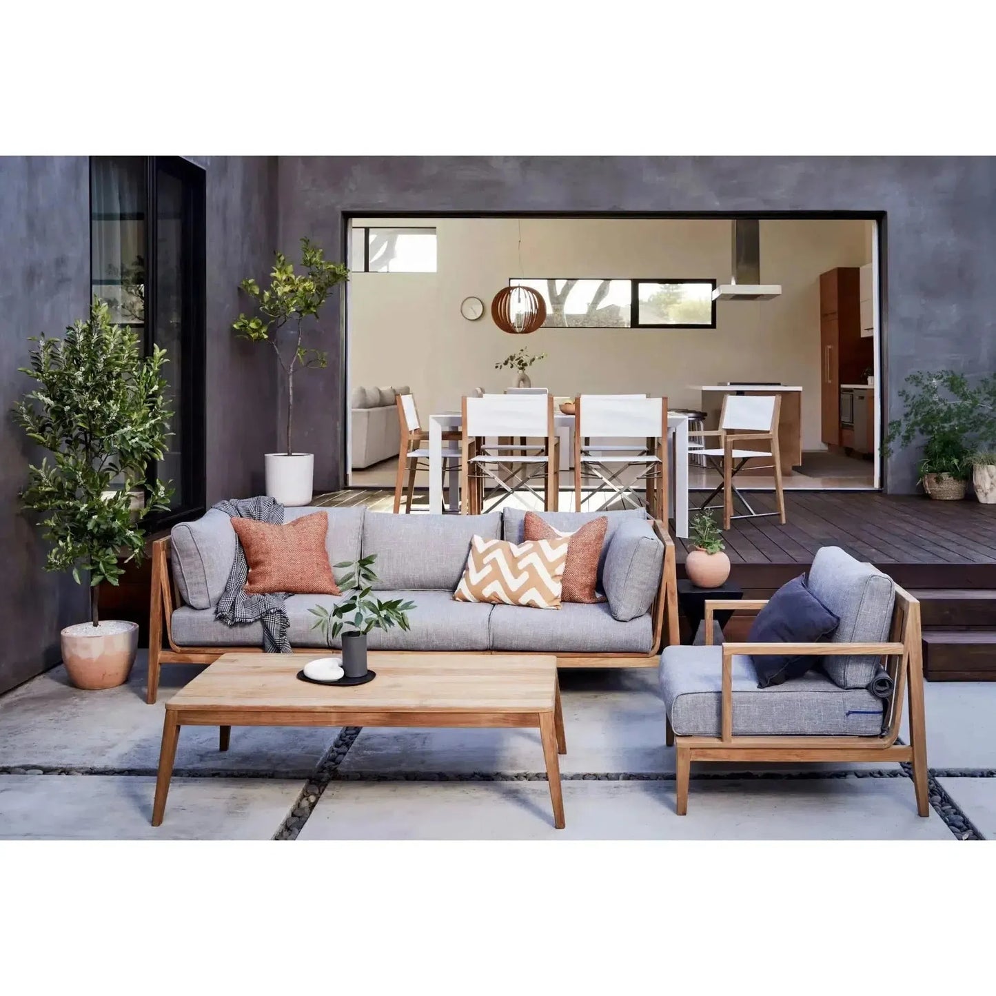 Live Outer 69" Teak Outdoor Loveseat With Armchairs and Pacific Fog Gray Cushion (4-Seat)