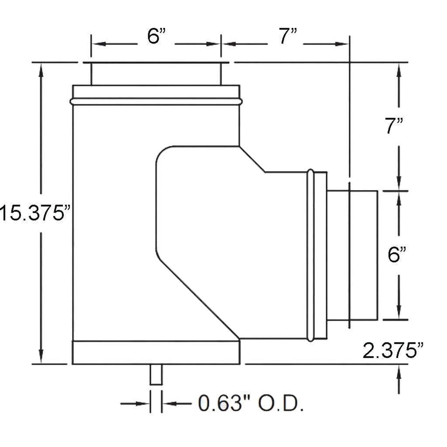 Metal-Fab Corr/Guard 6" Aluminum Boot Tee With Drain