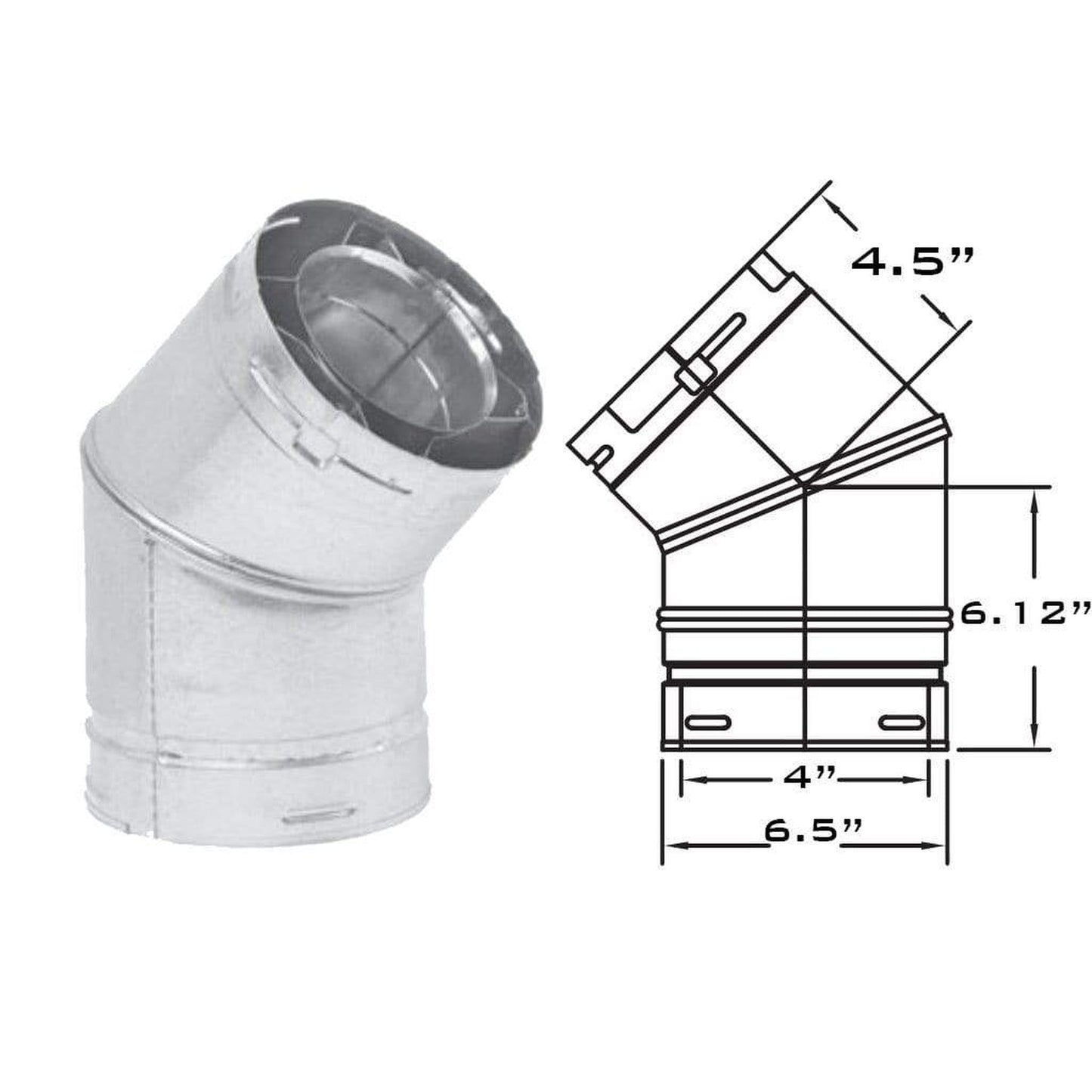Metal-Fab Sure-Seal Direct Vent 4" x 45 Degree Swivel Elbow