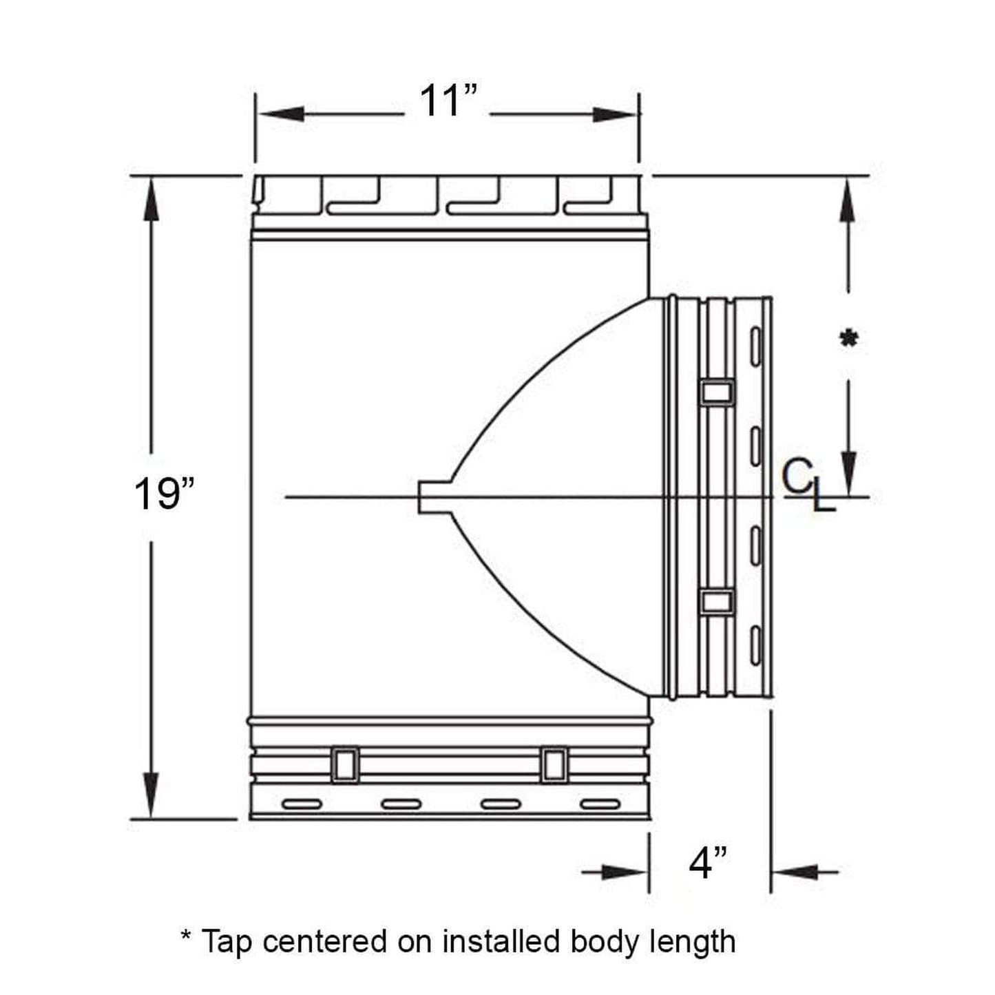 Metal-Fab Type B-Vent 10" x 19" Standard Tee