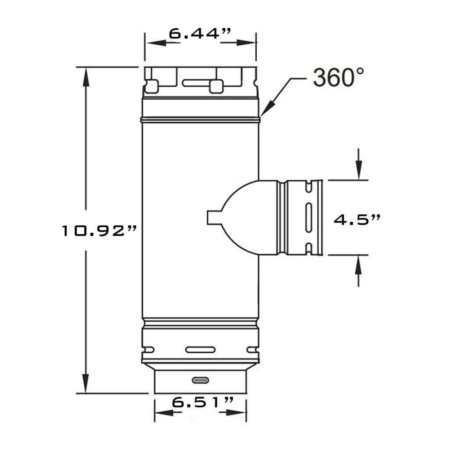 Metal-Fab Type B-Vent 6" x 6" x 4" Swivel Tee