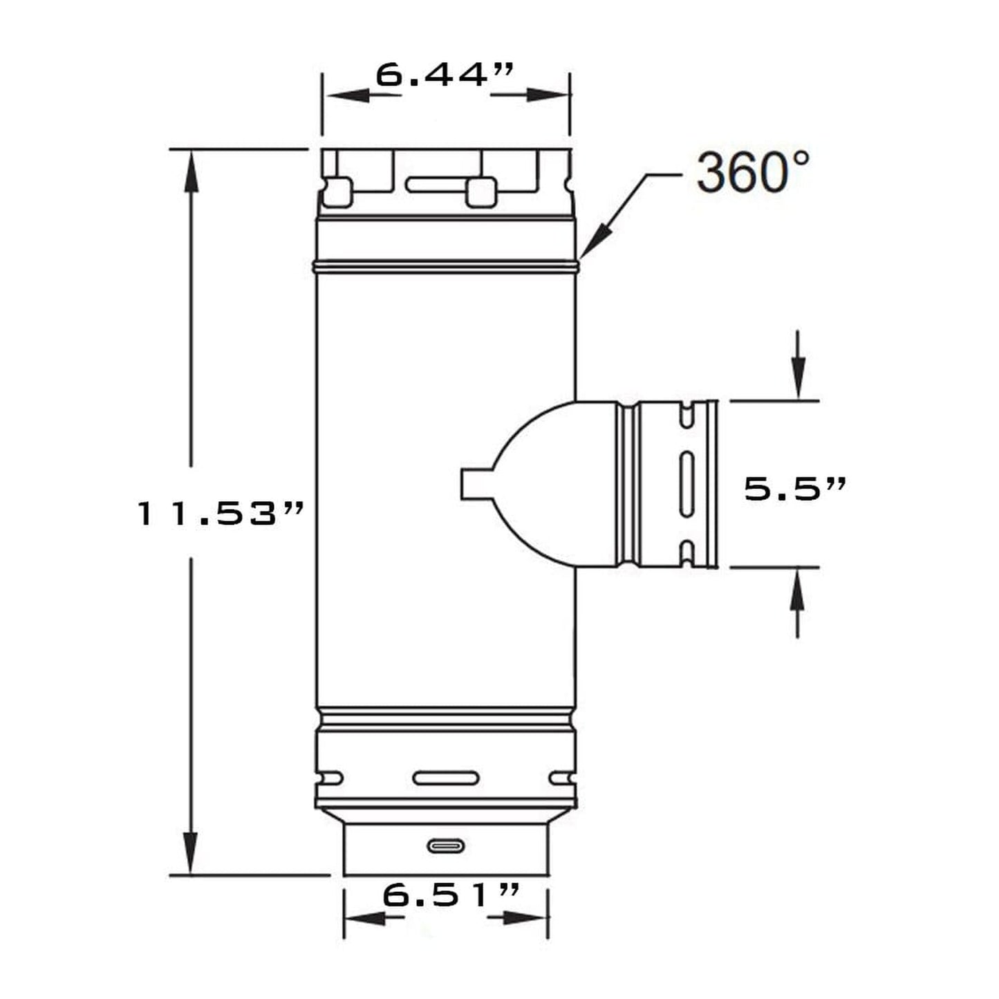 Metal-Fab Type B-Vent 6" x 6" x 5" Swivel Tee