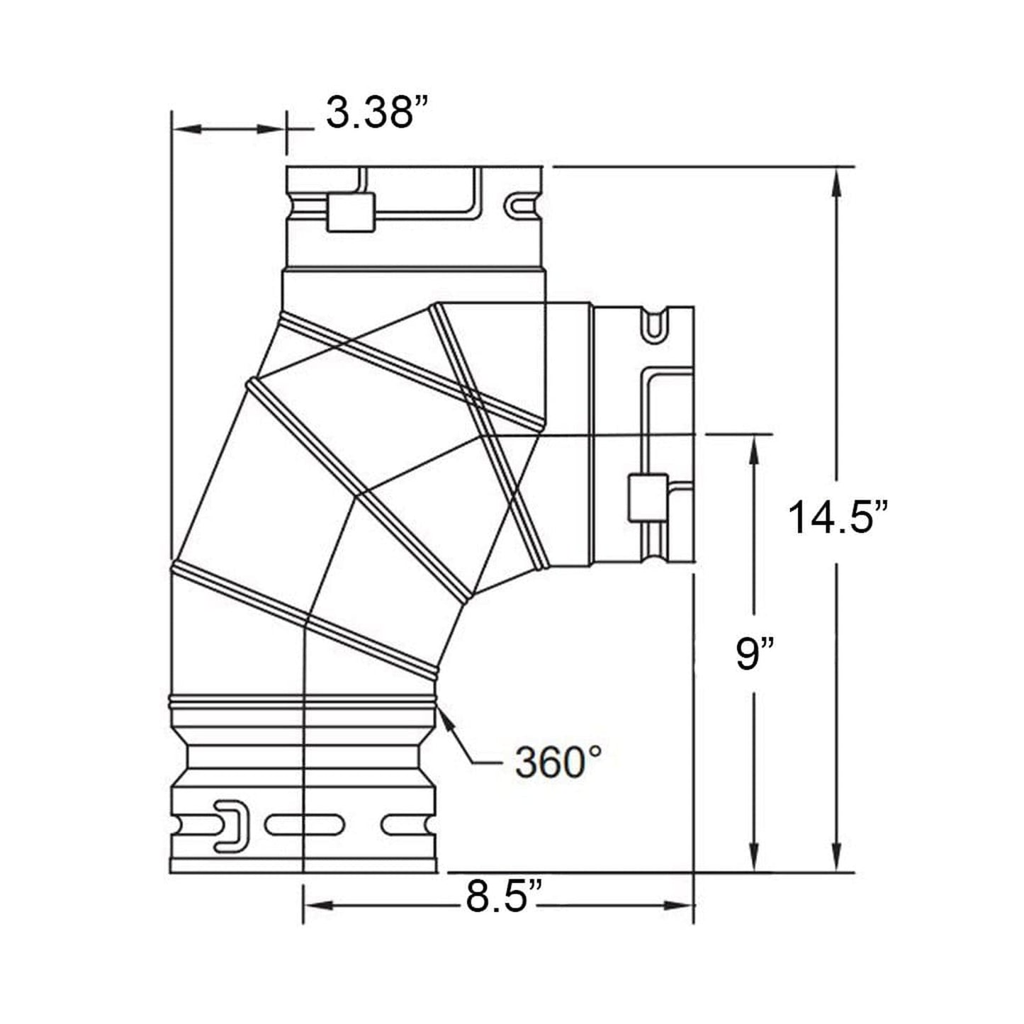 Metal-Fab Type B-Vent 8" Diameter x 90 Degree Adjustable Elbow