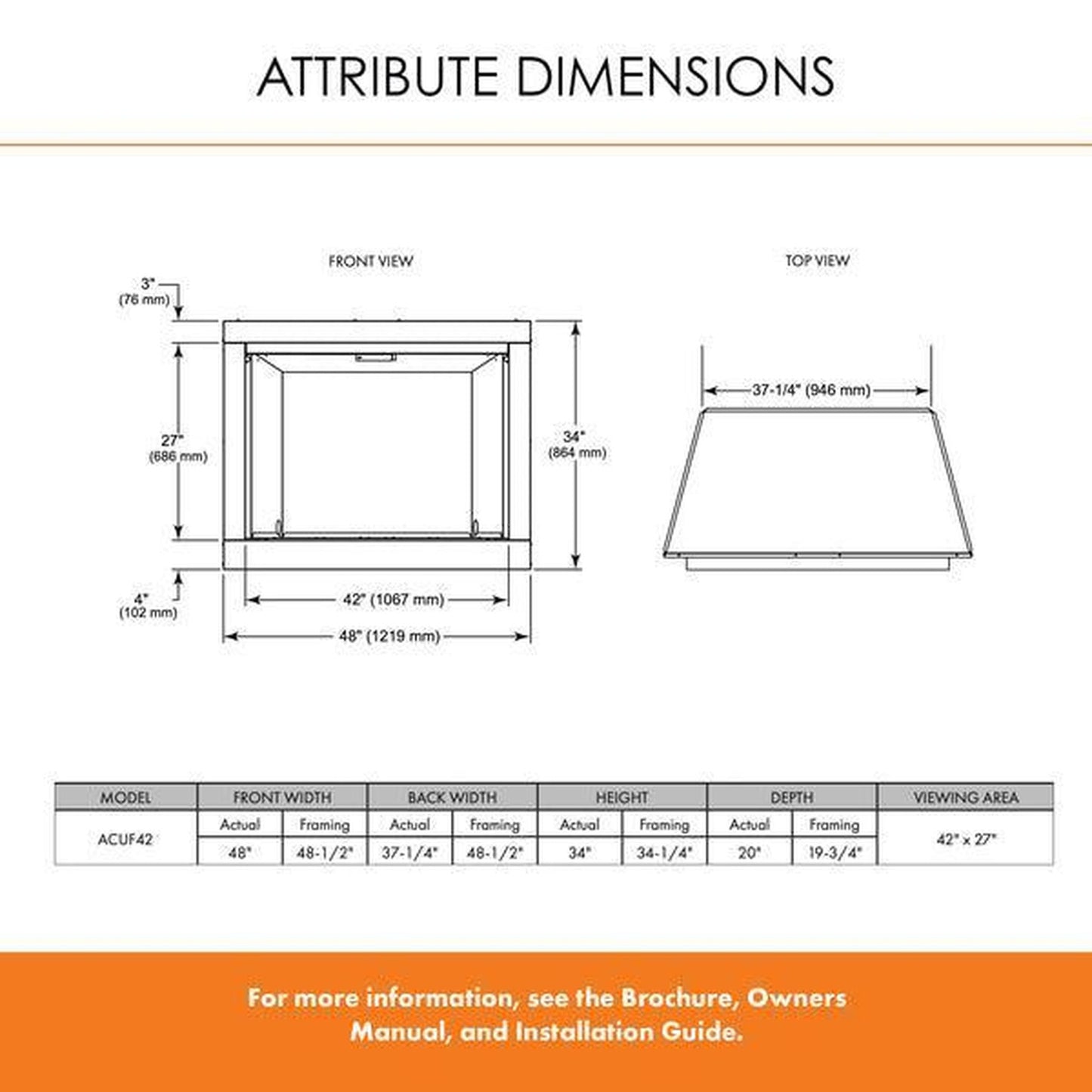 Monessen Attribute 42" Universal Circulating Vent Free Firebox With Radiant Face and Multitonal Brown Reversible Interior Panels