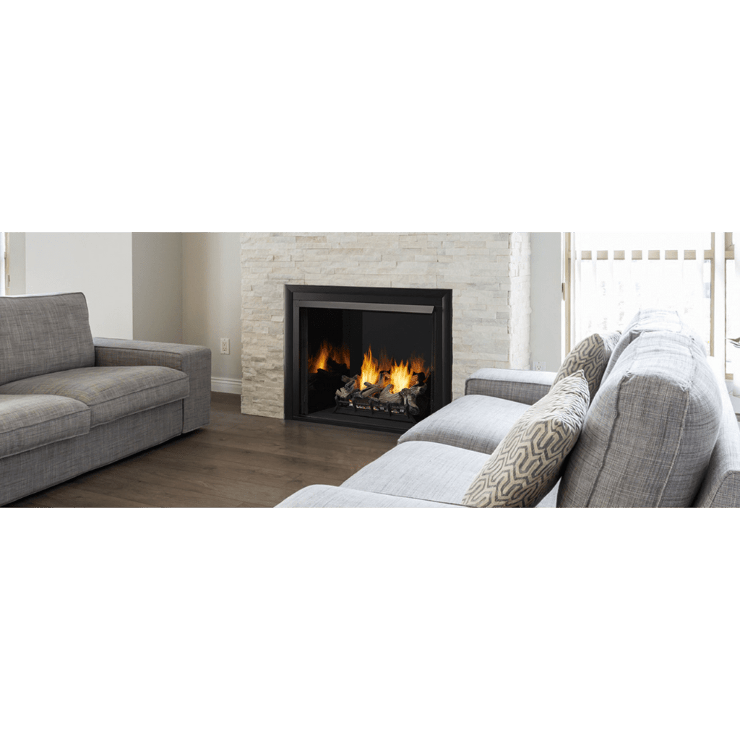 Monessen Lo-Rider 32" Clean Face Vent Free Gas Firebox With Cement Gray Stacked Traditional Interior Panels