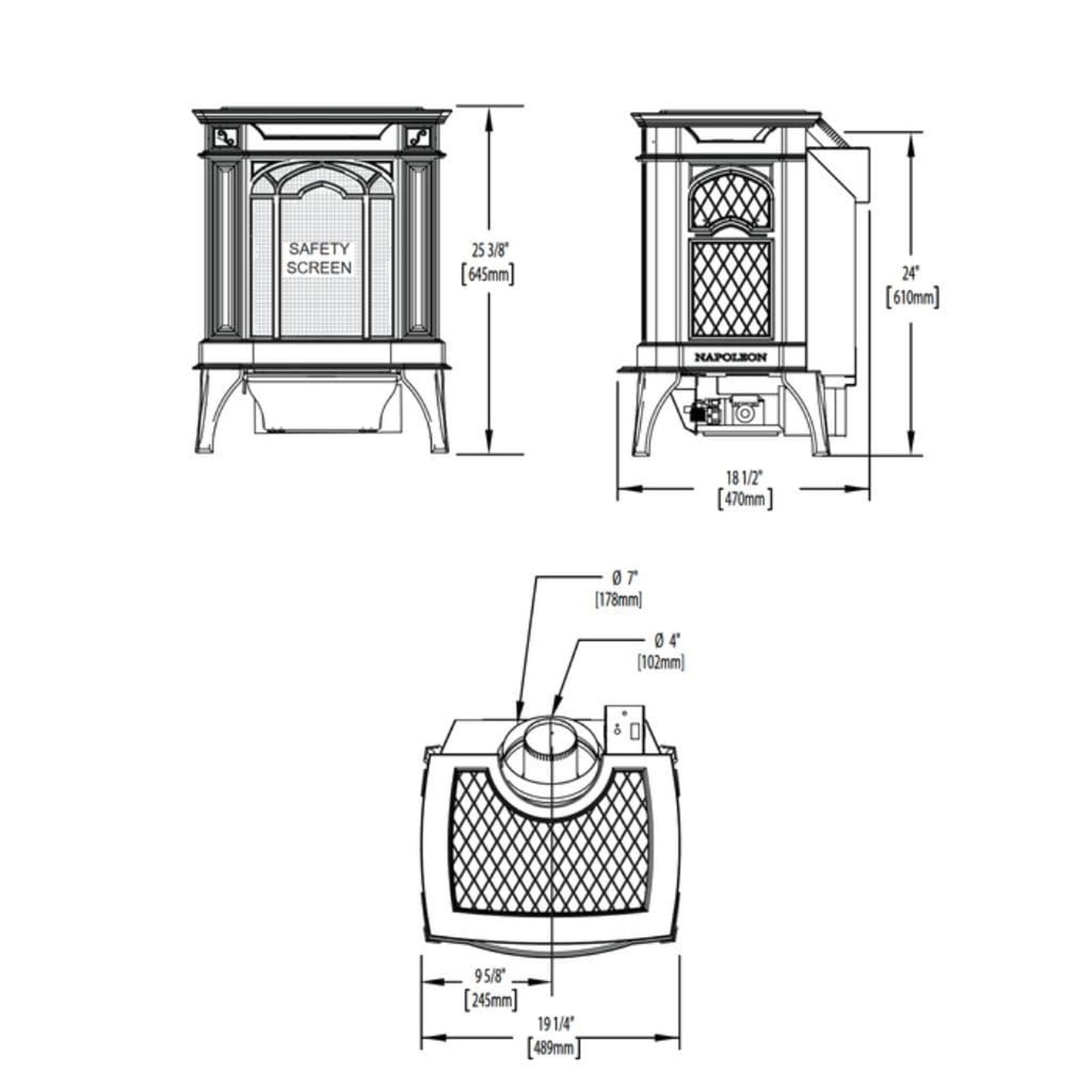Napoleon Arlington 19" Metallic Black Direct Vent Cast Iron Gas Stove With Millivolt Ignition