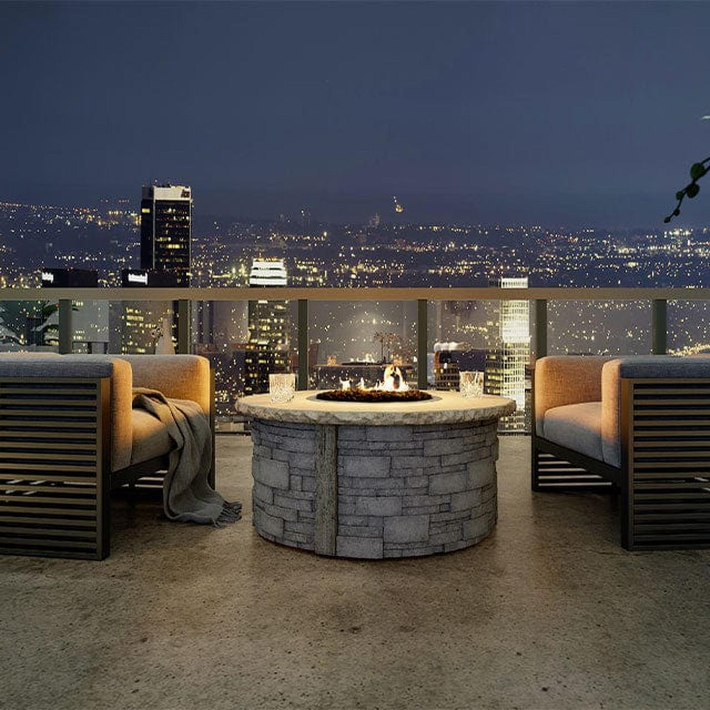 Nicolock Ovation Round Smokeless Fire Pit Surround in Ledgestone Texture & Bluestone Color (29" Cut Out)
