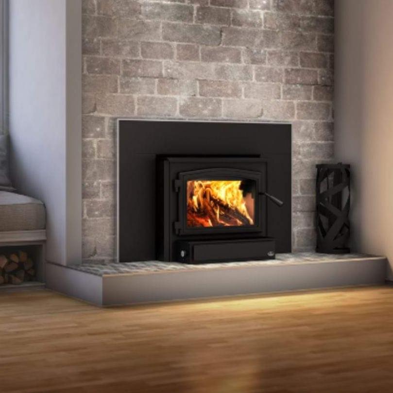 Osburn 2000 Wood Insert With Black Door Overlay, Faceplate, Brushed Nickel Large Faceplate Trims & Forever Flex Liner Kit