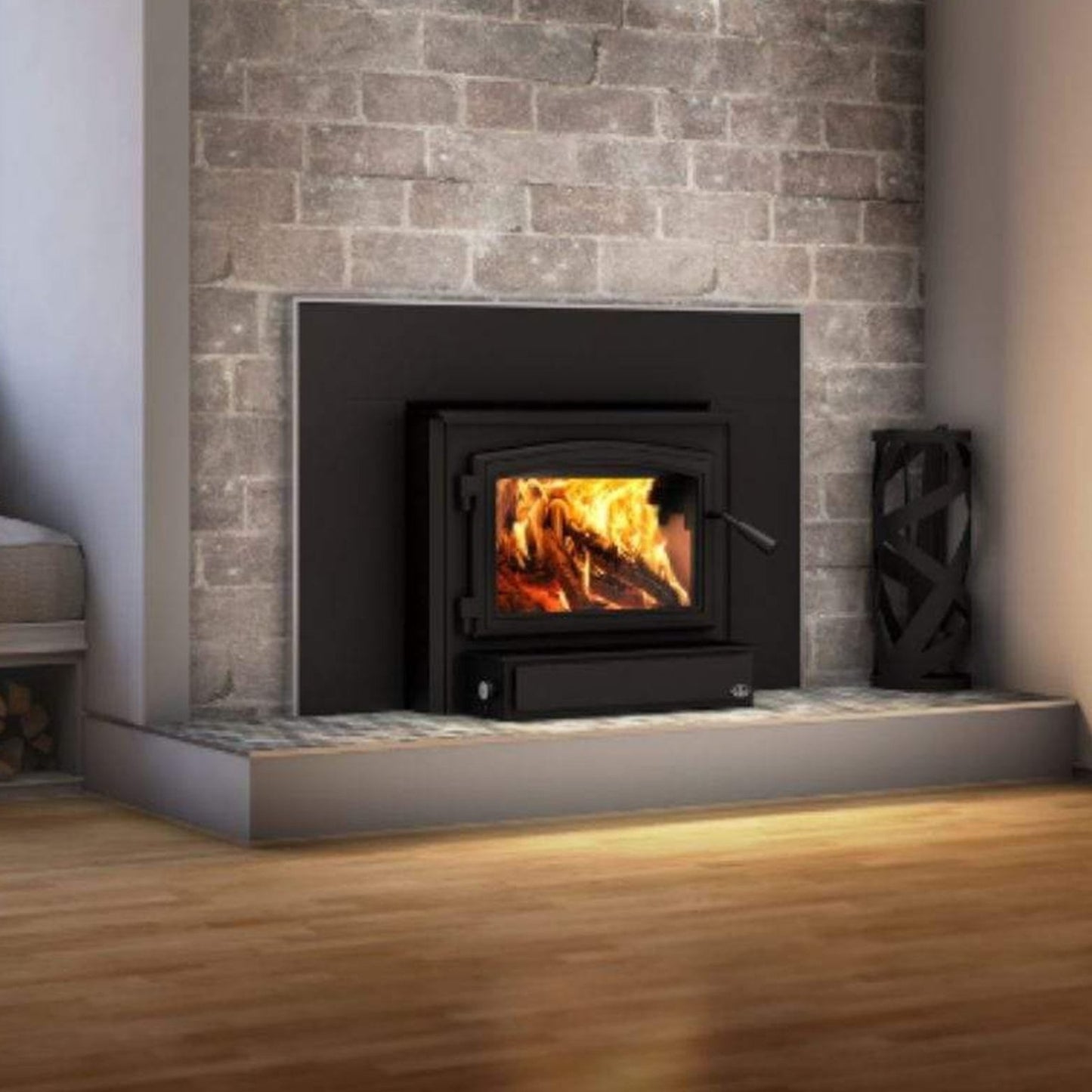 Osburn 2000 Wood Insert With Black Door Overlay, Large Faceplate & Brushed Nickel Faceplate Trims