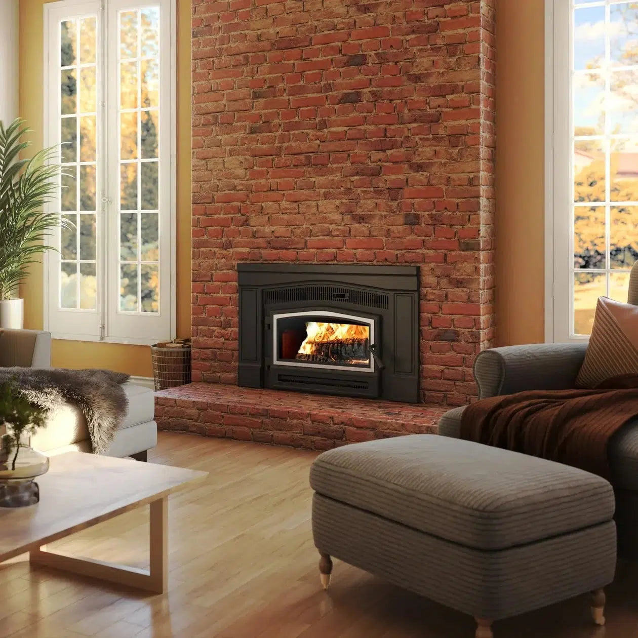 Osburn Matrix 1900 Wood Insert With Brushed Nickel Door Overlay, Connector & 5" x 300" Liner Kit