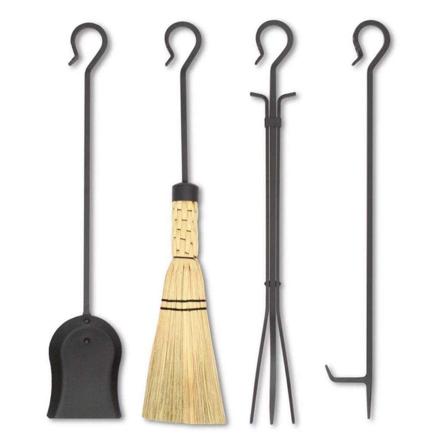 Pilgrim 28" Black Forged Hearth Tool Set with Corn Broom
