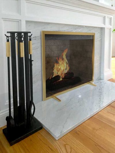 Pilgrim 39" Burnished Brass Urban Single Panel Mesh Screen