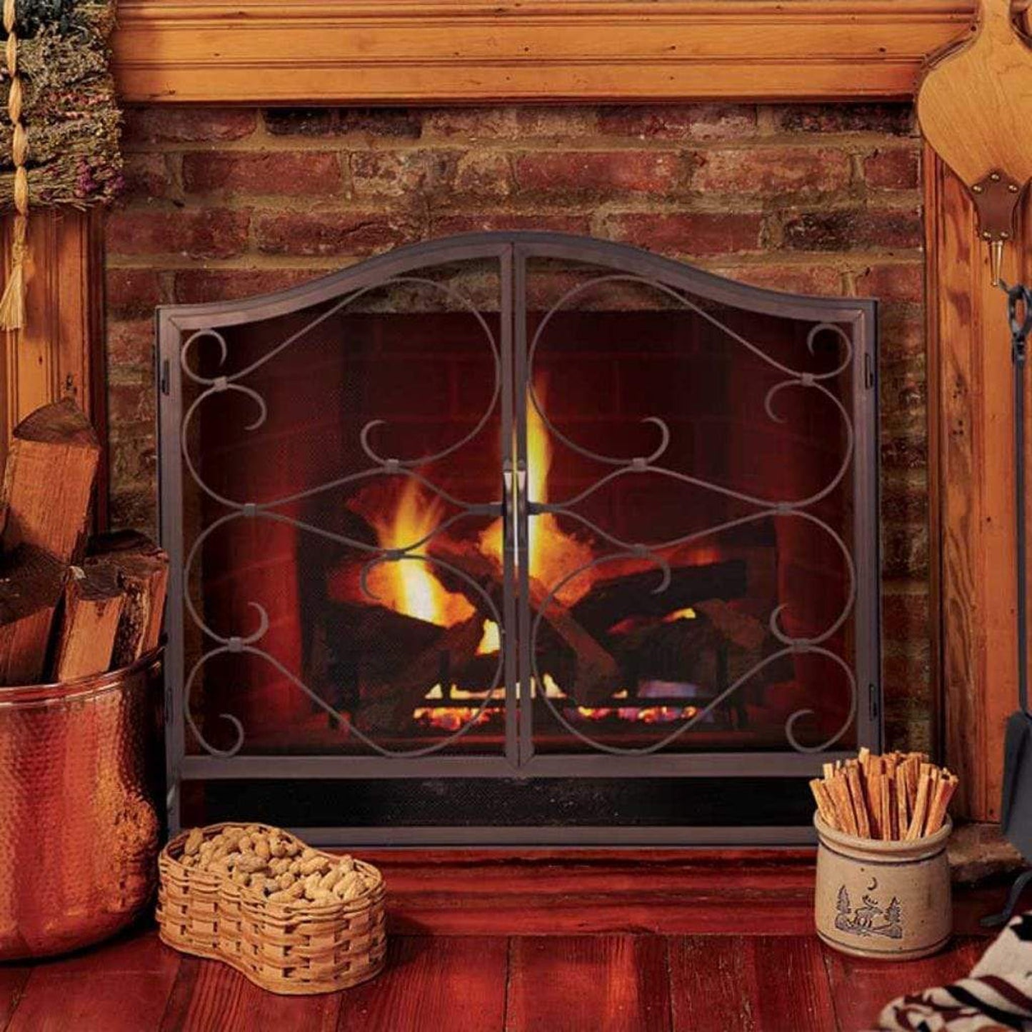 Pilgrim Iron Gate 44" Burnished Black Arched Top Door Screen