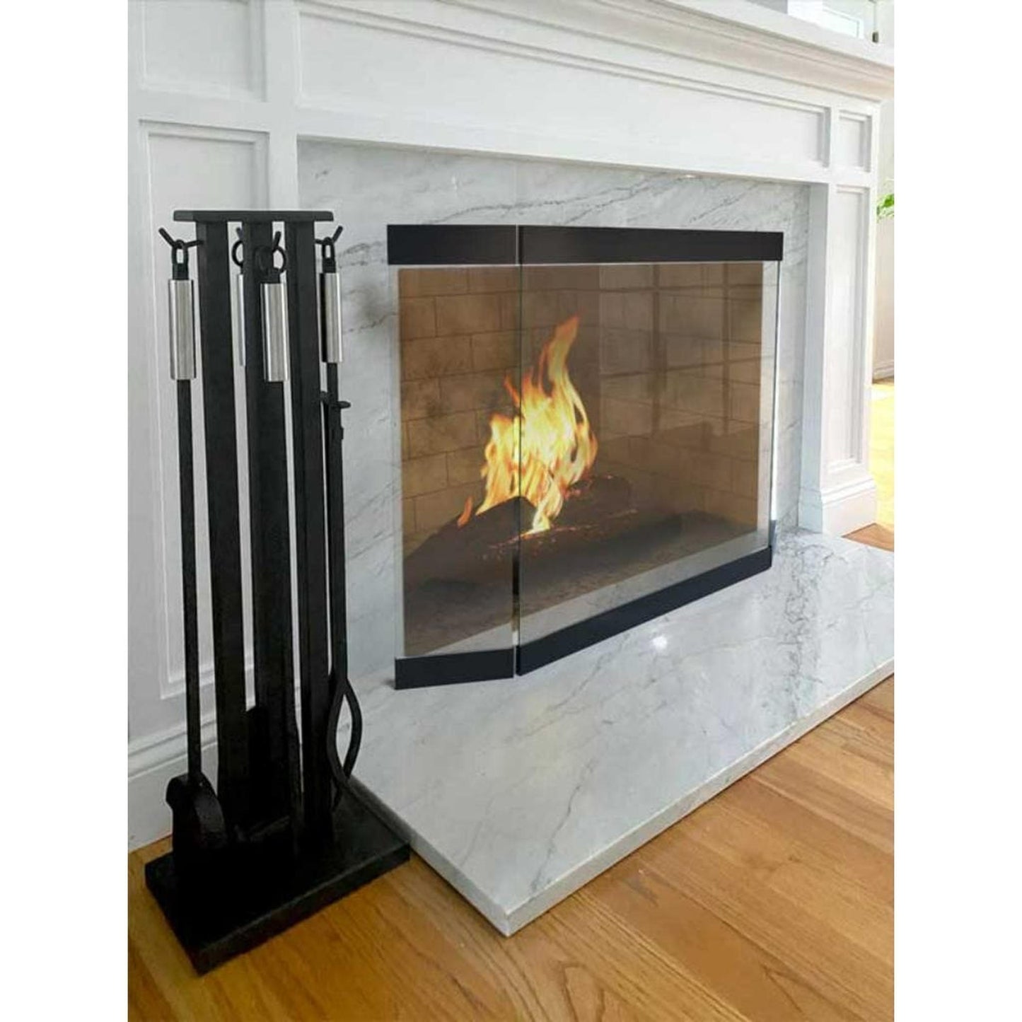 Pilgrim Modern 46" Matte Black Glass Tri-Panel Screen