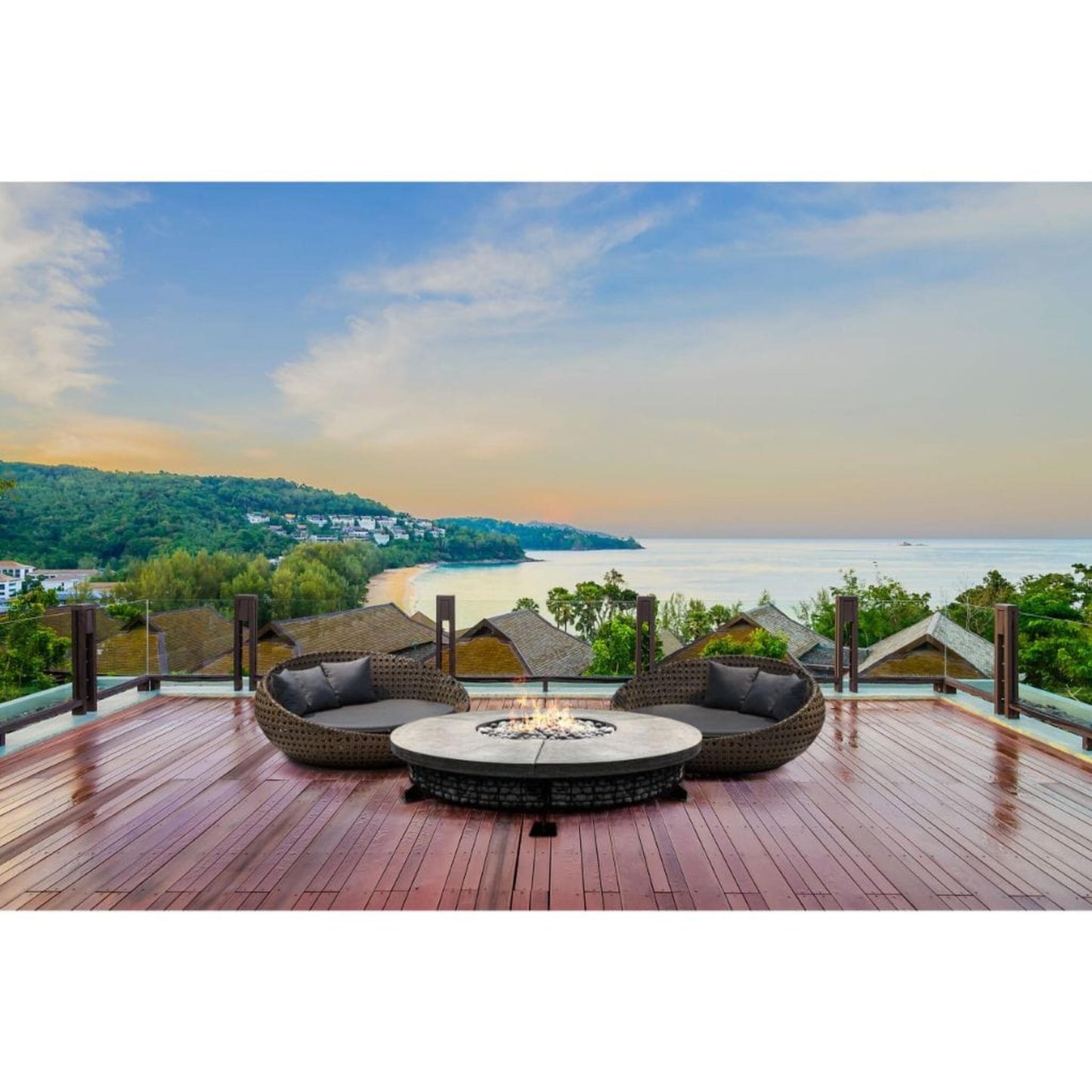 Prism Hardscapes Fuego 89" Ebony Round Concrete Natural Gas Fire Pit Table