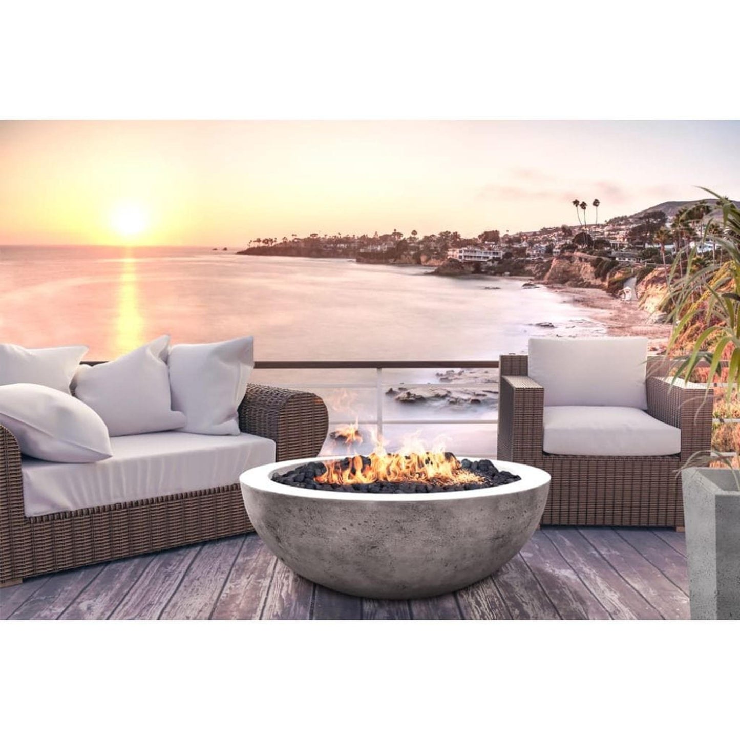Prism Hardscapes Moderno 4 48" Ultra White Round Concrete Propane Gas Fire Pit Bowl