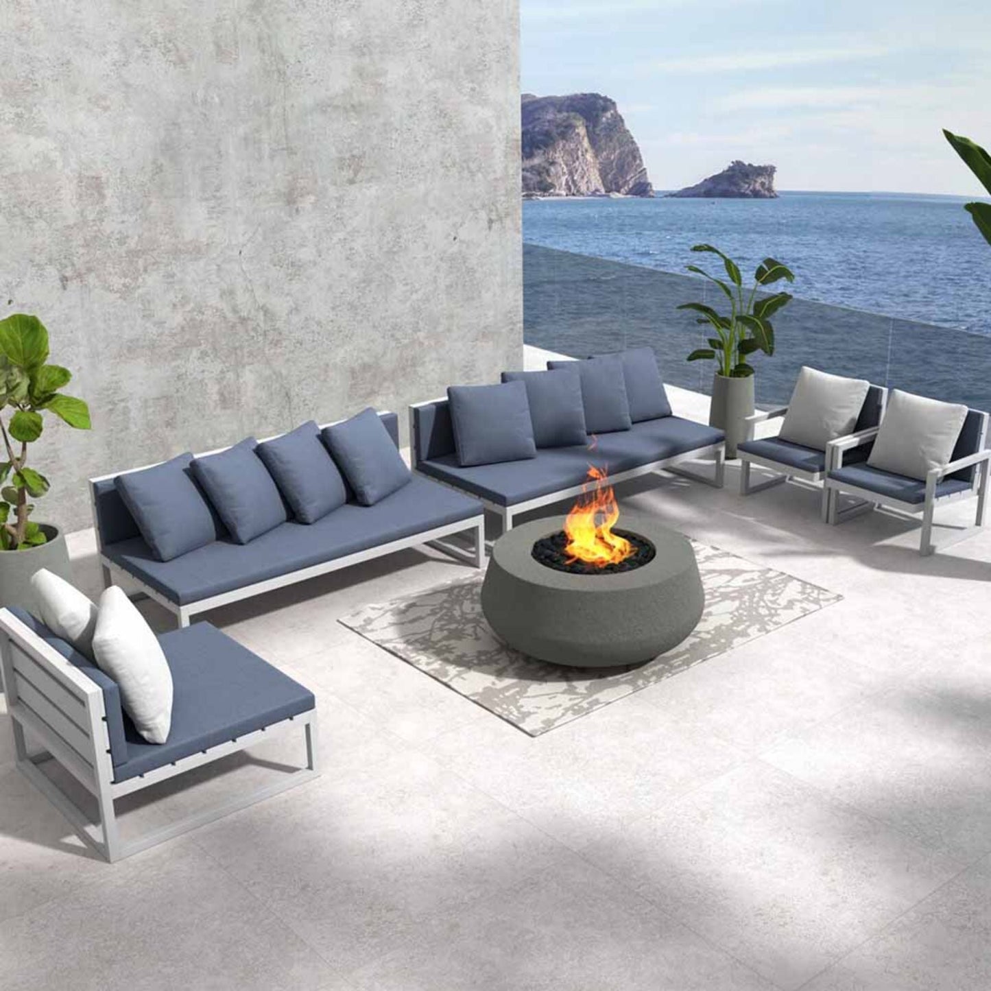 Prism Hardscapes Oasis 42" Café Natural Gas Glass Fiber Reinforced Cement Fire Pit Bowl