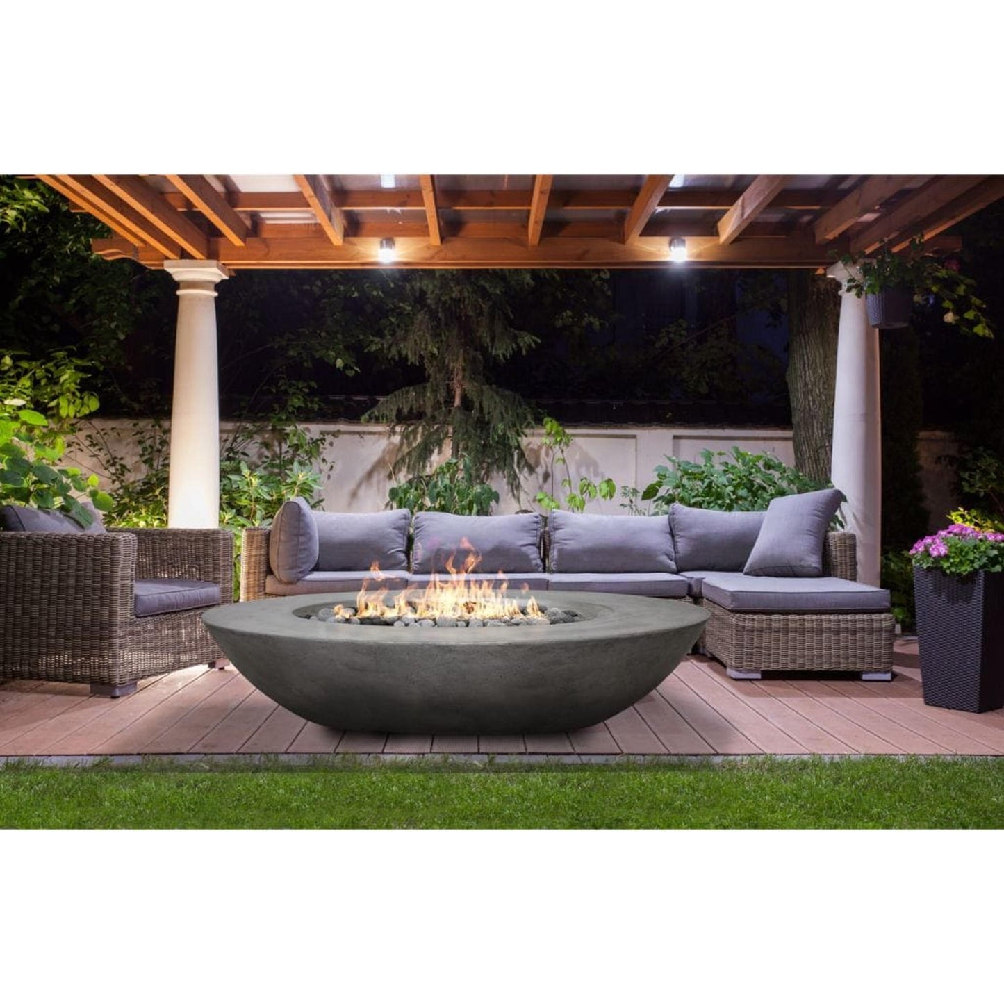 Prism Hardscapes Ovale 79" Café Glass Fiber Reinforced Cement Natural Gas Fire Pit Bowl