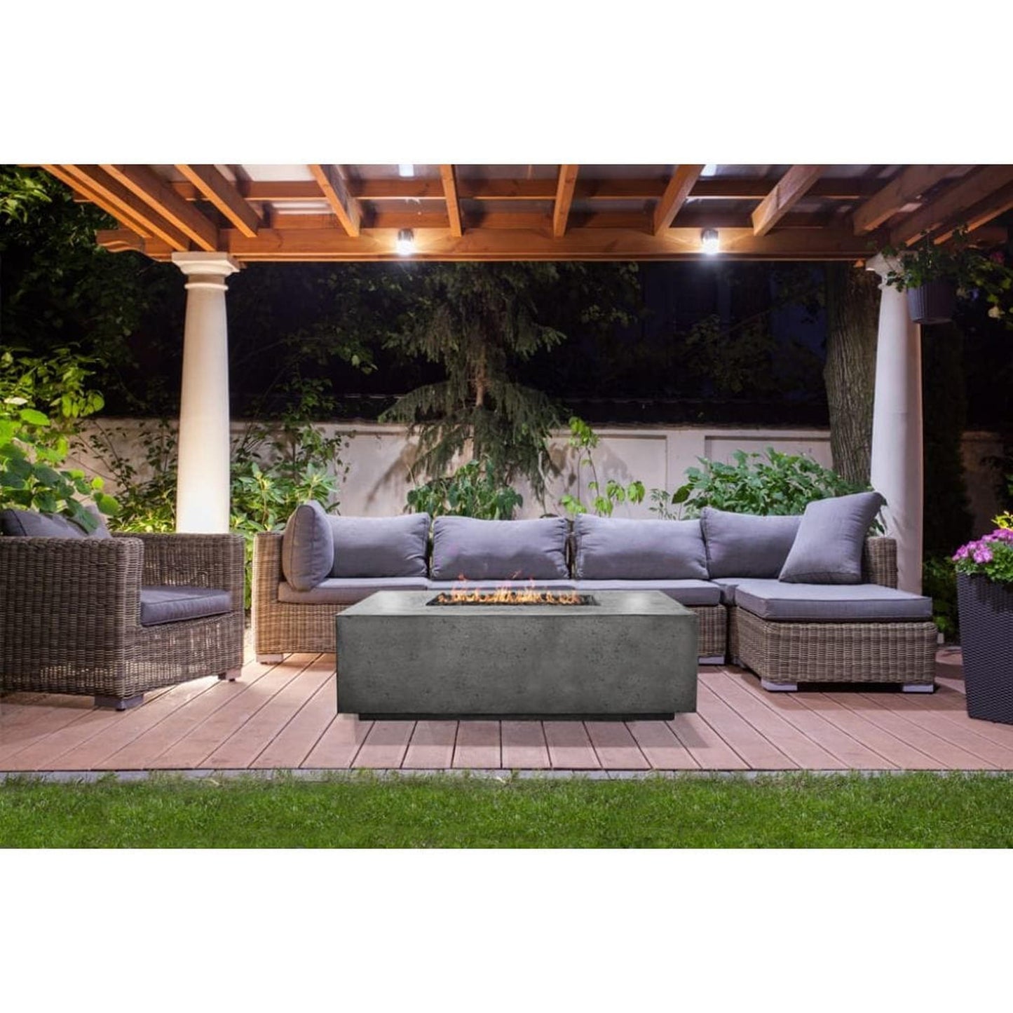 Prism Hardscapes Porto 58 58" Cafe Rectangular Concrete Propane Gas Fire Pit Table