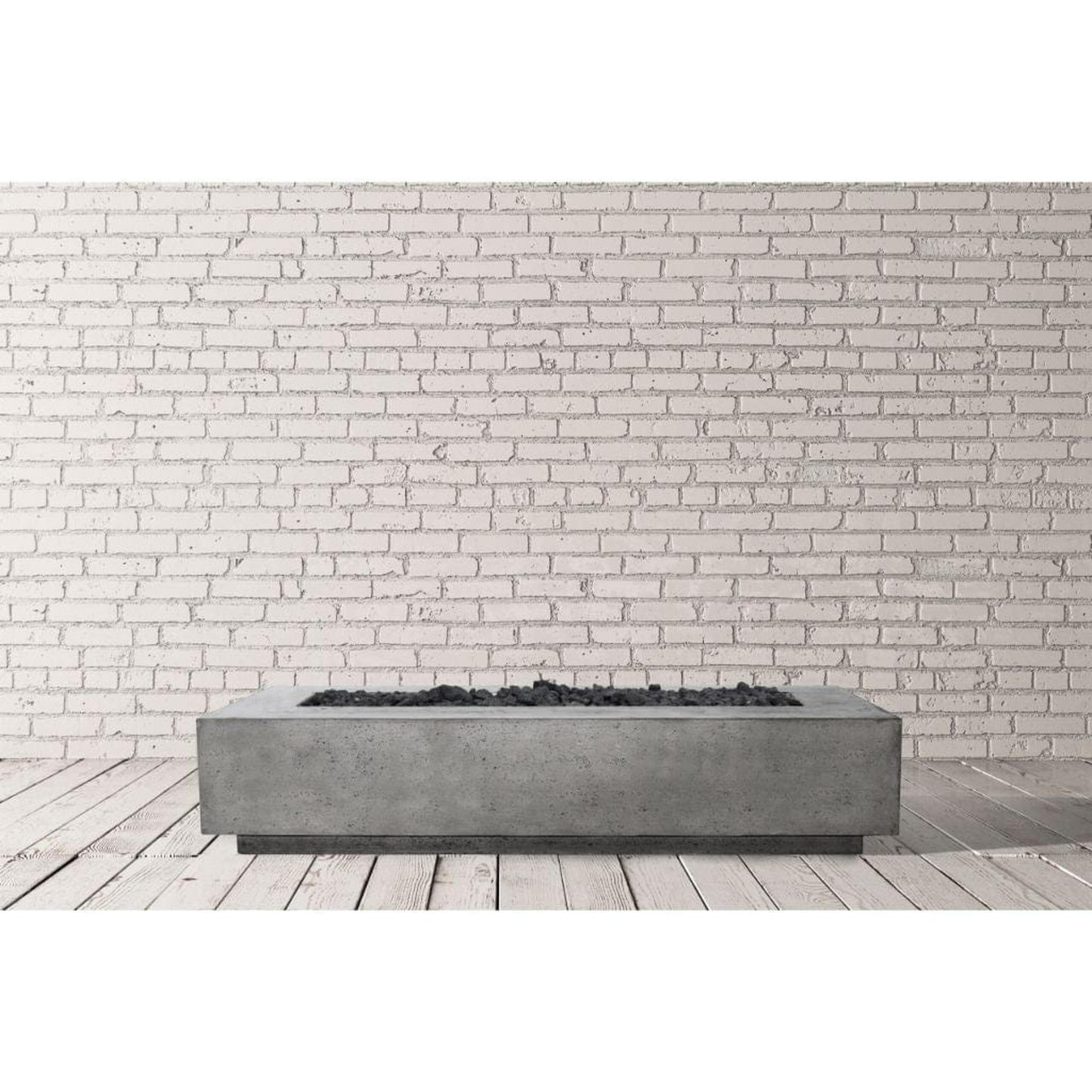 Prism Hardscapes Tavola 110 110" Ultra White Rectangular Concrete Propane Gas Fire Pit Table With Windguard