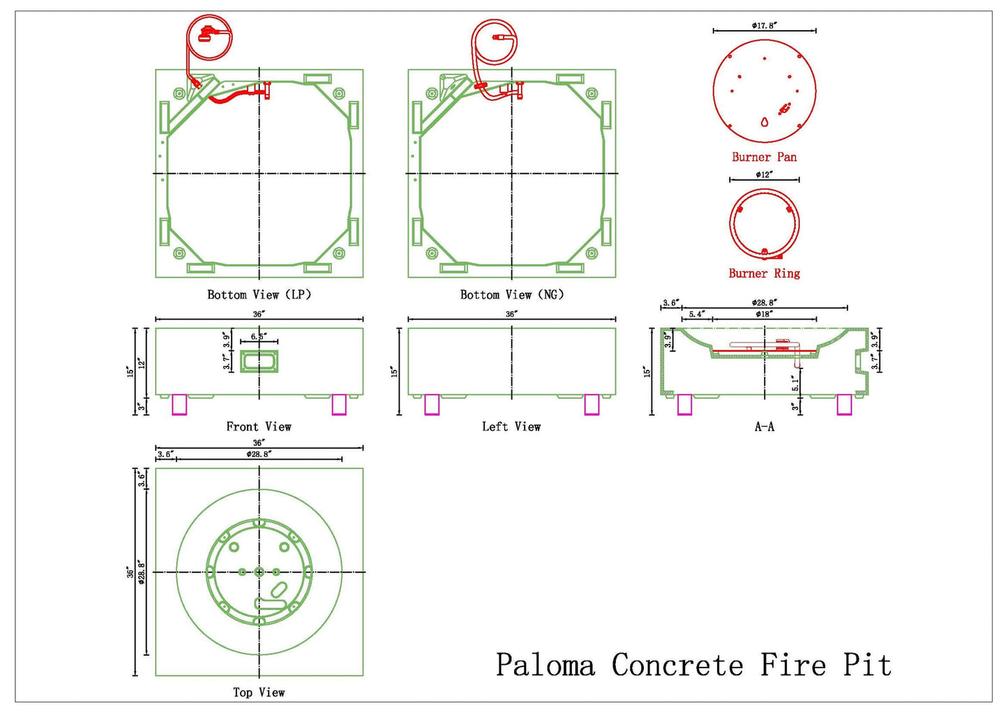 PyroMania Paloma 36" x 36" Charcoal Finish Natural Gas Outdoor Square Fire Table