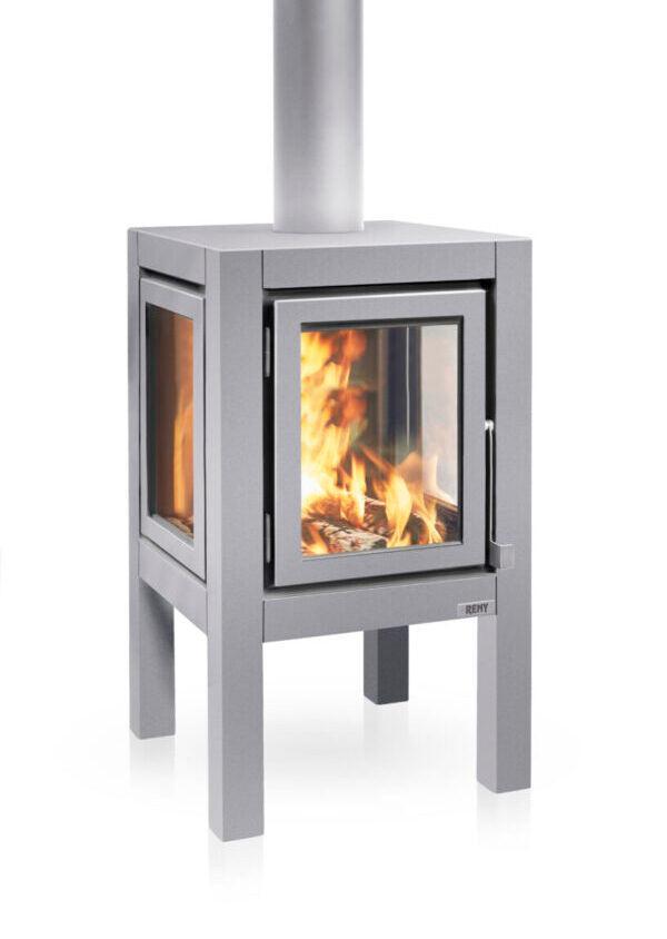 RB73 Quaruba XL MOBILE 4-Sided Glass Matte Stainless Steel Wood