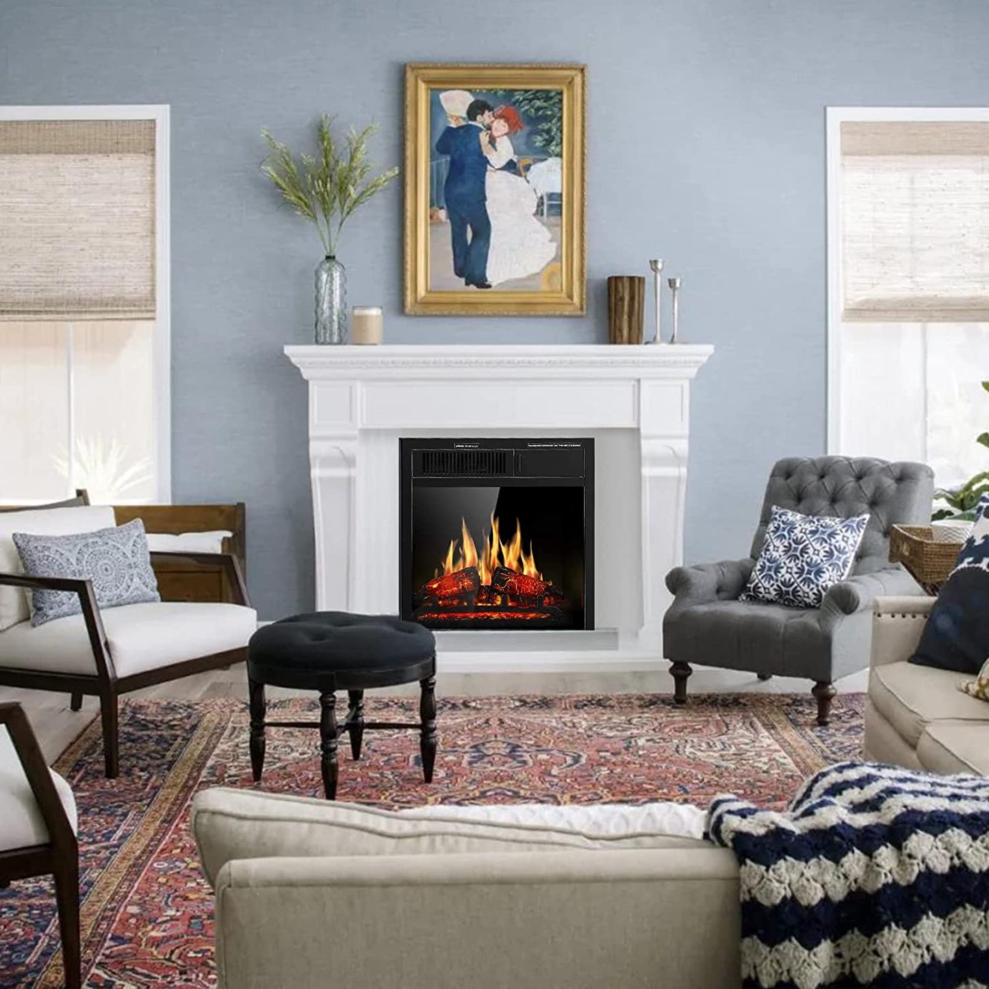R.W.FLAME 20" x 18" x 10" Black 750W-1500W Electric Fireplace Insert With 7-Flame Brightness Settings, Logs and Remote Control
