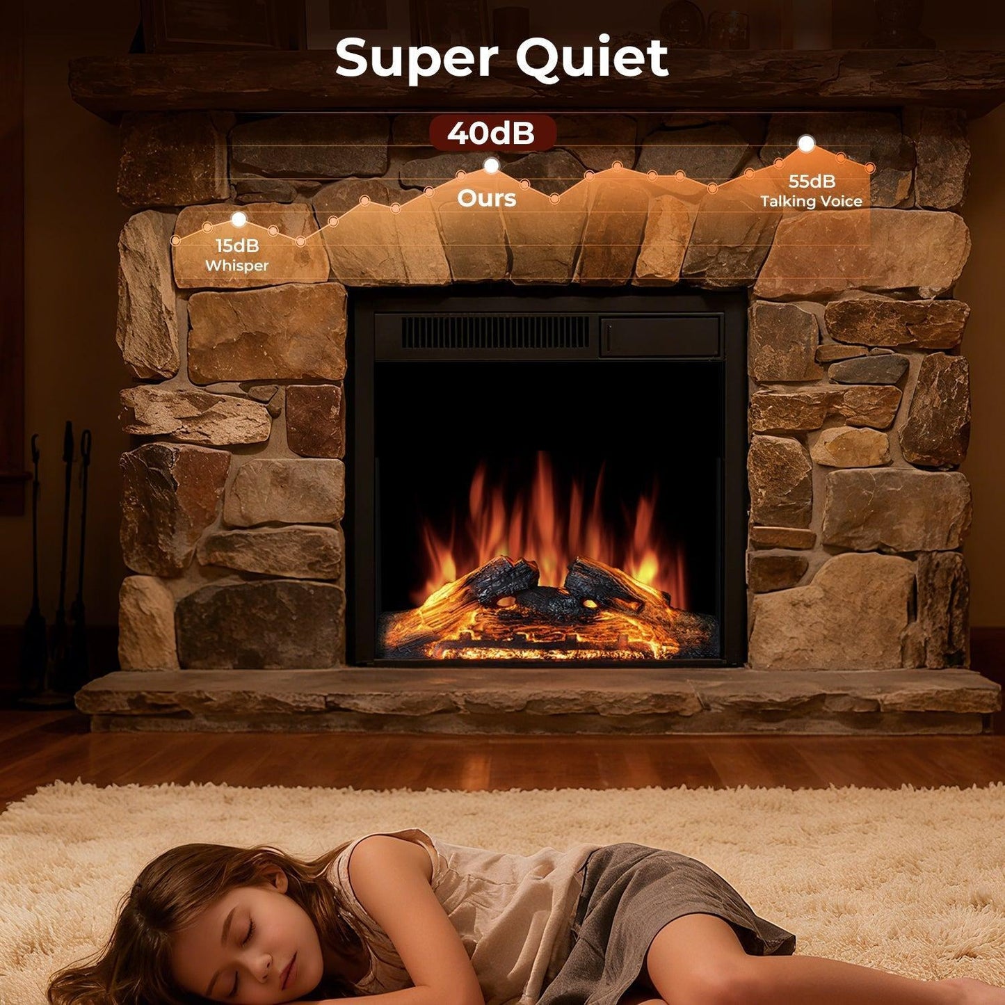 R.W.FLAME 23" Black 750W-1500W Electric Fireplace Insert With 5-Flame Brightness Settings