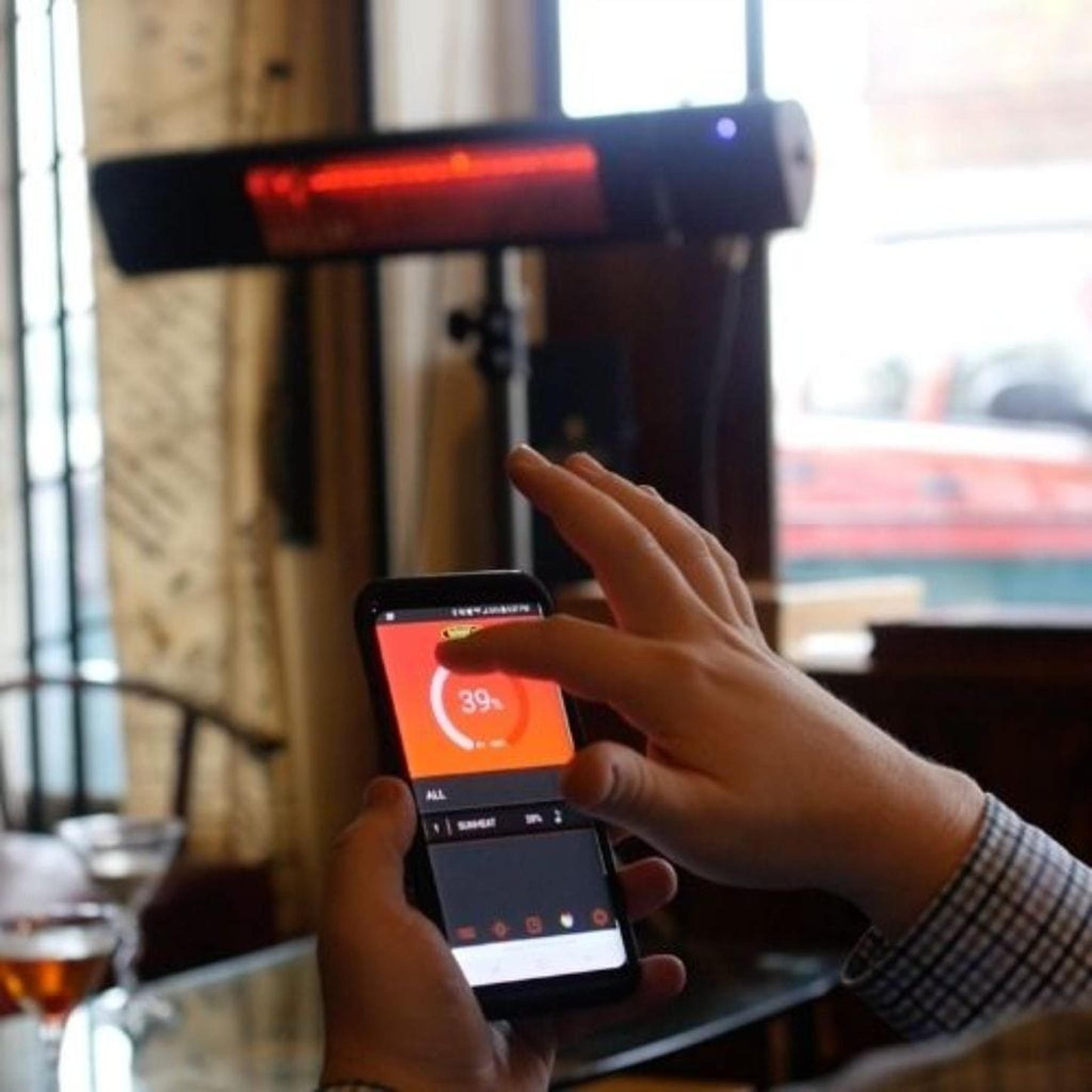 SUNHEAT WL15BBT 29" Black 1500W Weatherproof Tripod or Wall-Mount Electric Beat Patio Heater With Bluetooth and Remote Control