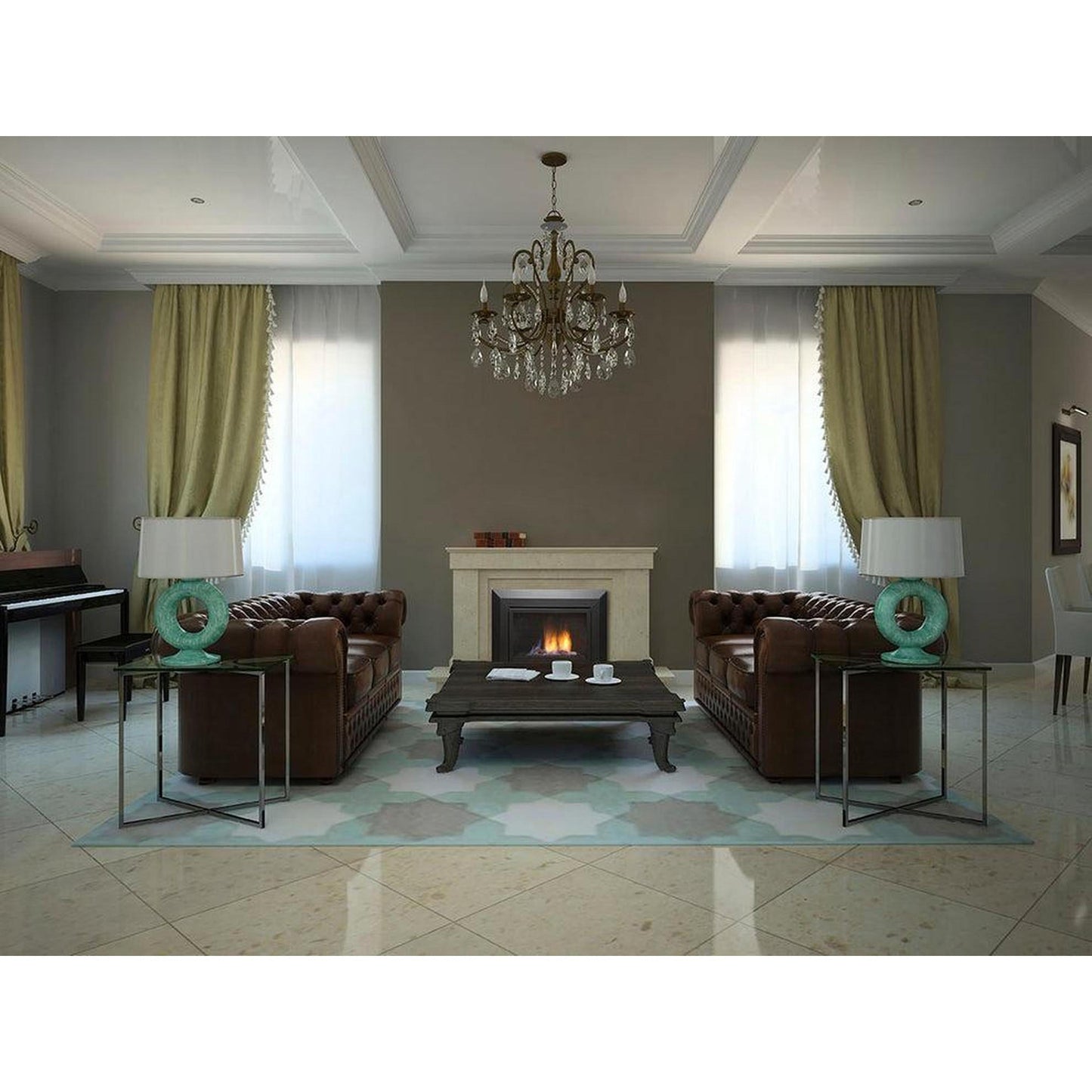 Sierra Flame by Amantii Abbot 30" Direct Vent Propane Gas Fireplace Insert With Black Porcelain Panels & Glass Media Rock Set