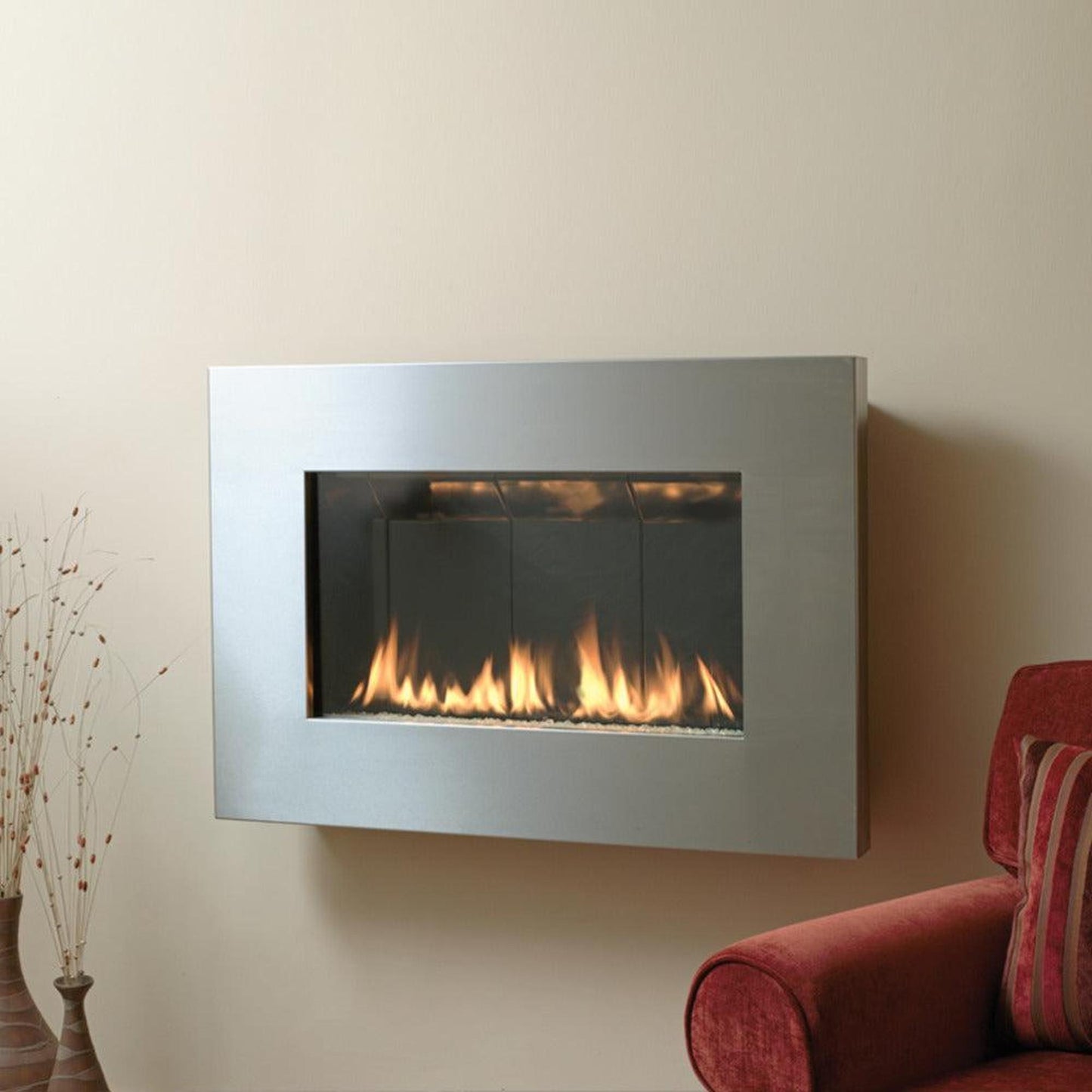 Spark Fireplaces Fire Ribbon 26SS 26" x 14" Stainless Steel Surround Direct Vent Slim Propane Gas Fireplace with Safety Screen