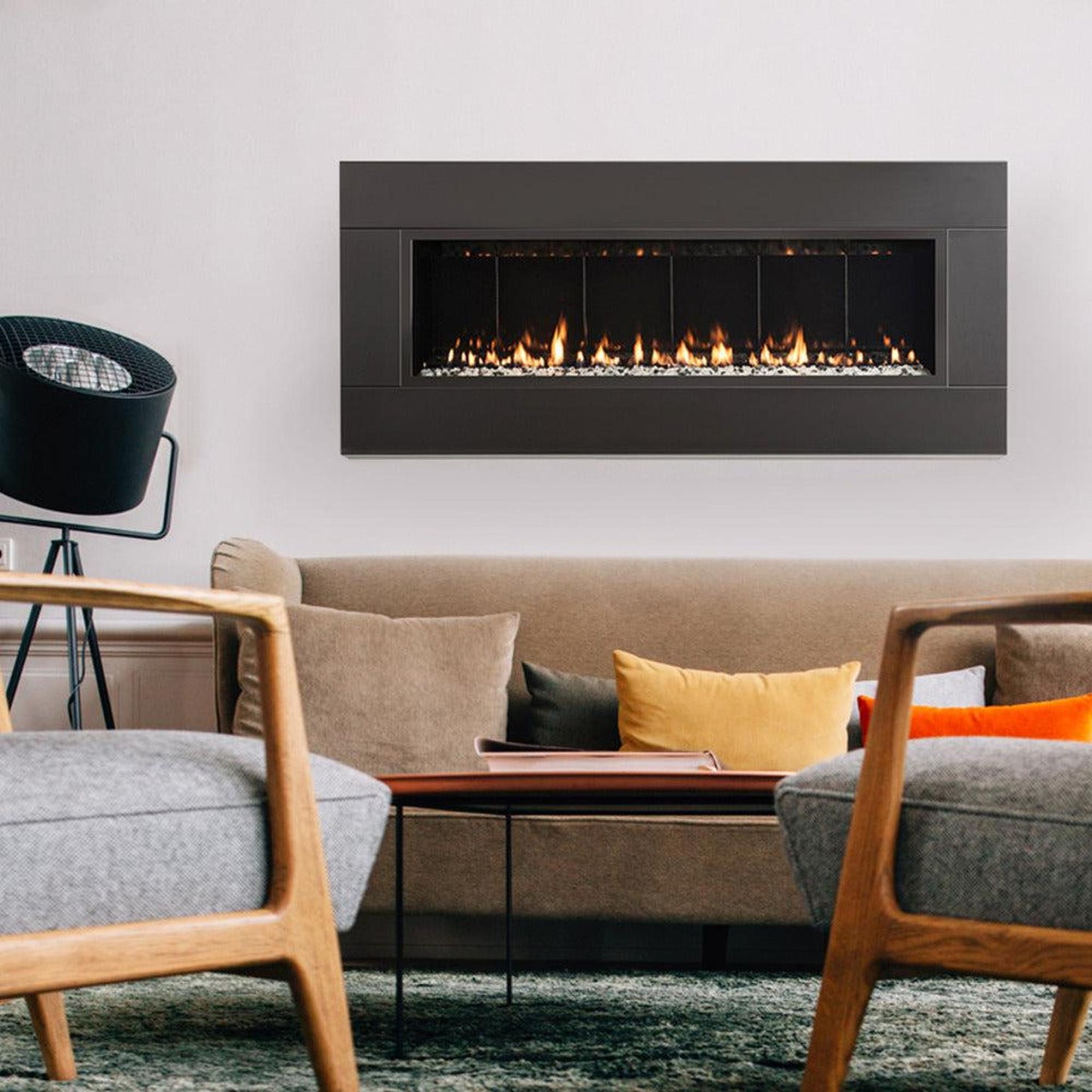 Spark Fireplaces Fire Ribbon 46" Satin Black Surround Vent Free Slim Propane Gas Fireplace with Safety Screen