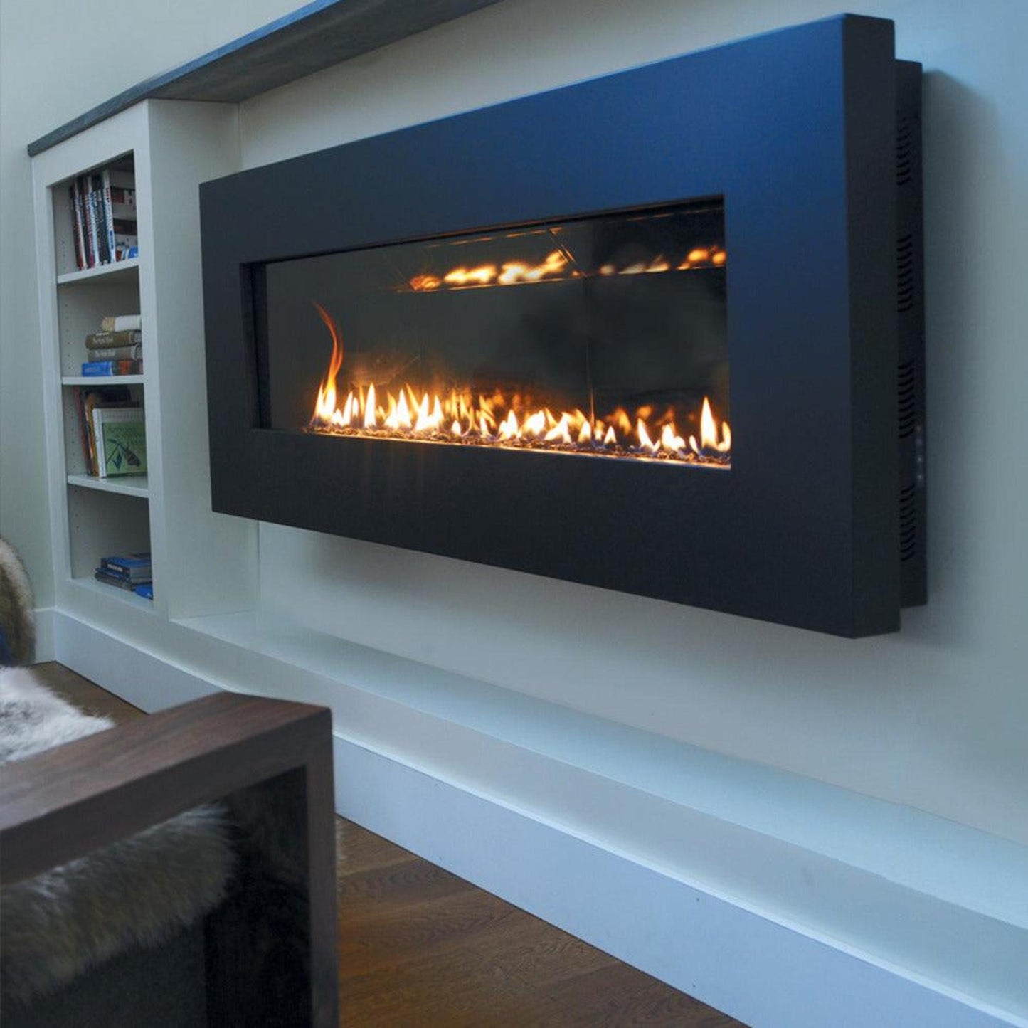 Spark Fireplaces Fire Ribbon 46BK 46" x 12" Black Finish Surround Direct Vent Slim Propane Gas Fireplace with Safety Screen