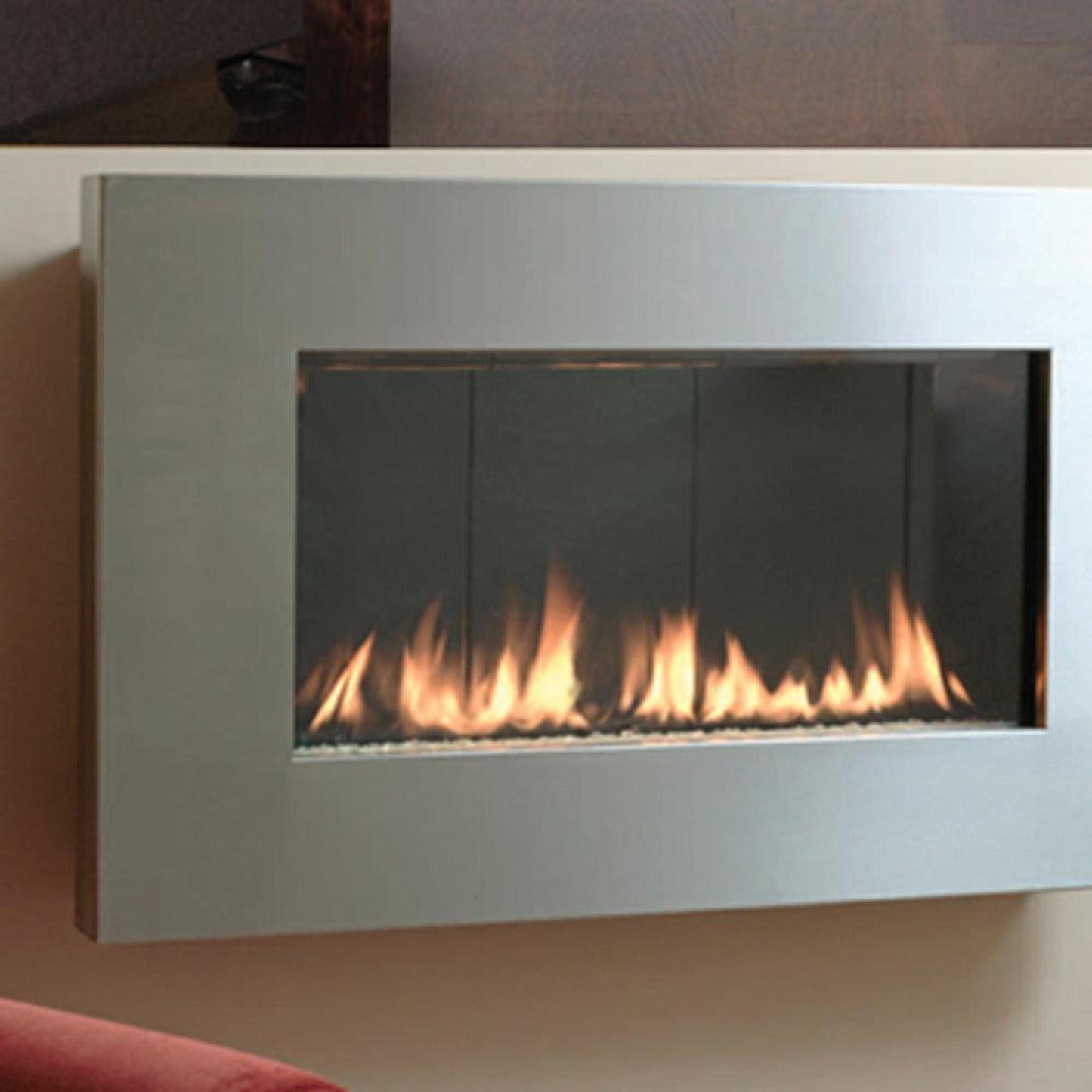 Spark Fireplaces Fire Ribbon 46SS 46" x 12" Stainless Steel Surround Direct Vent Slim Propane Gas Fireplace with Safety Screen