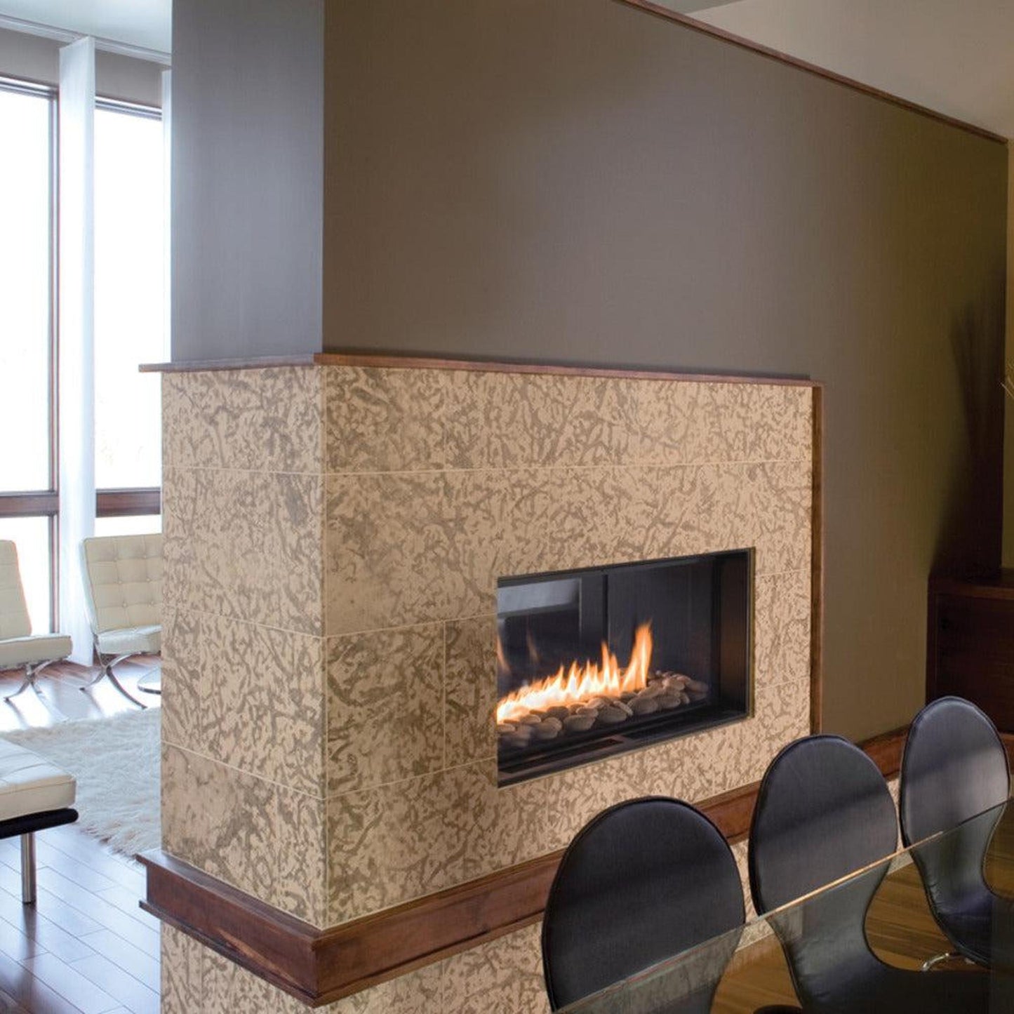Spark Fireplaces Fire Ribbon 49E 48" x 17" Direct Vent Vu Thru Propane Gas Fireplace with Safety Screen