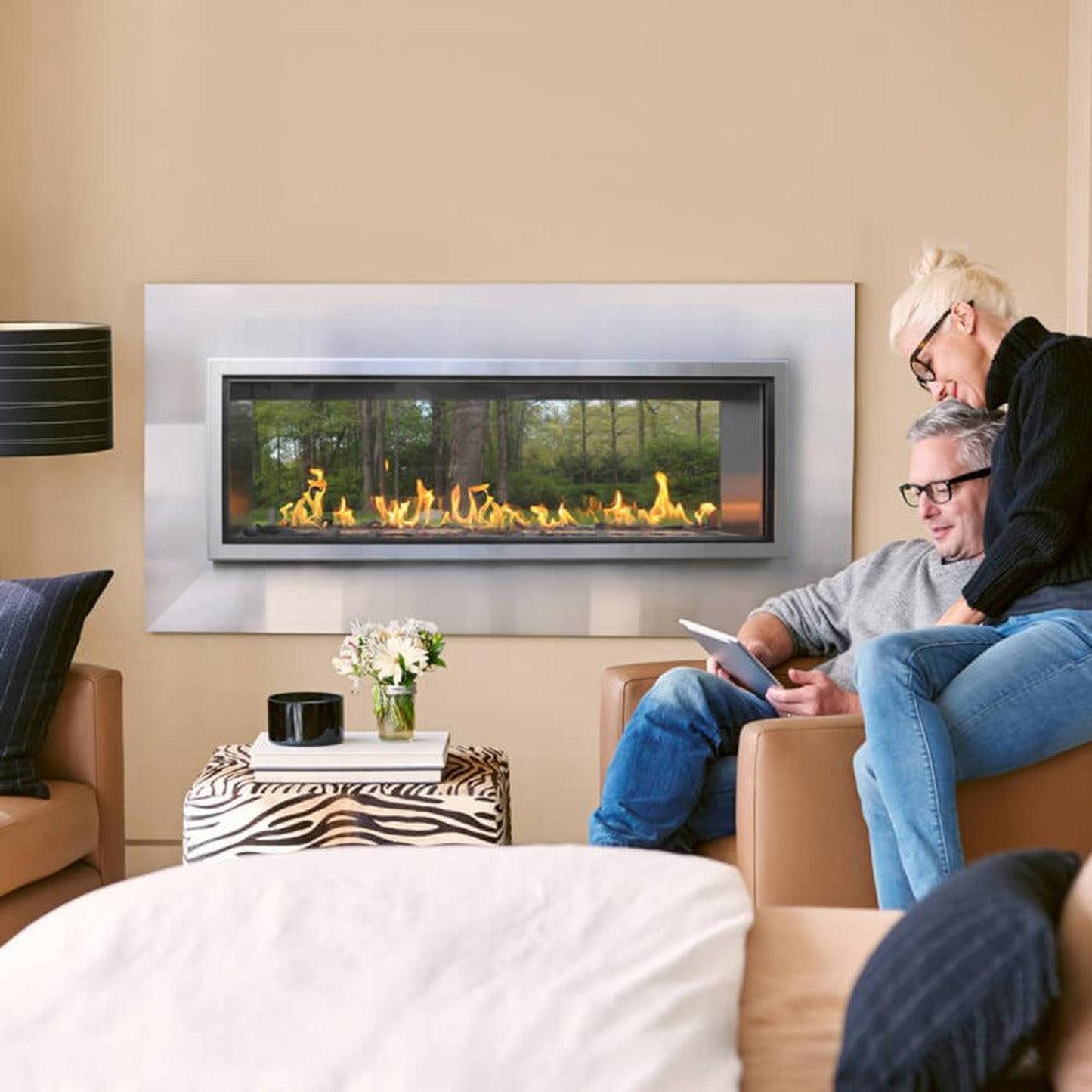 Spark Fireplaces Fire Window 48" x 14" Stainless Steel Indoor/Outdoor Propane Gas Fireplace with Electronic Ignition