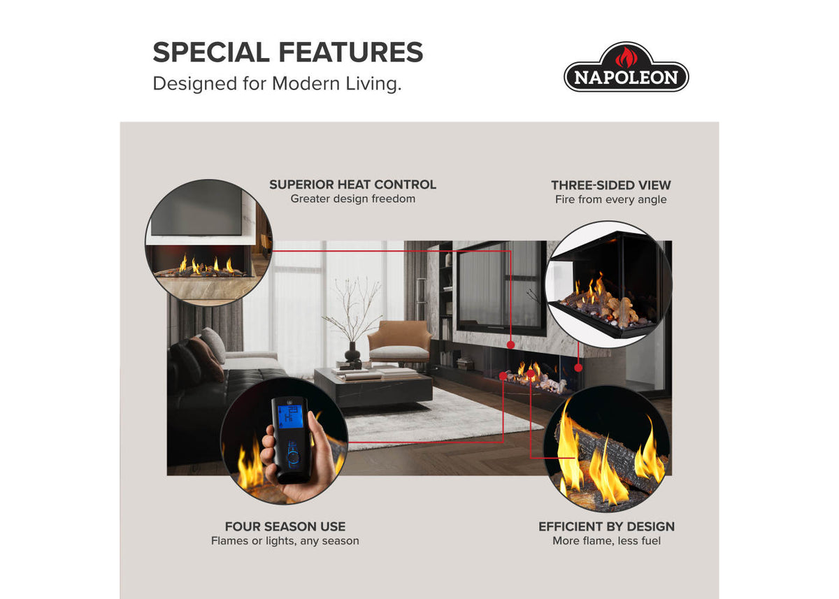 Napoleon Tall Bay Luxuria 62 3-Sided Linear Direct Vent Natural Gas Fireplace