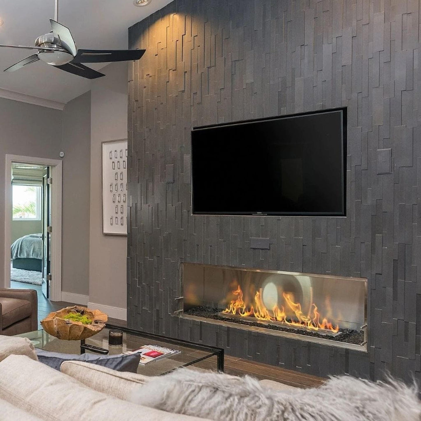 The Bio Flame Firebox 72" Stainless Steel Single Sided Spacer Built-In Ethanol Fireplace With 48" Manual Burner